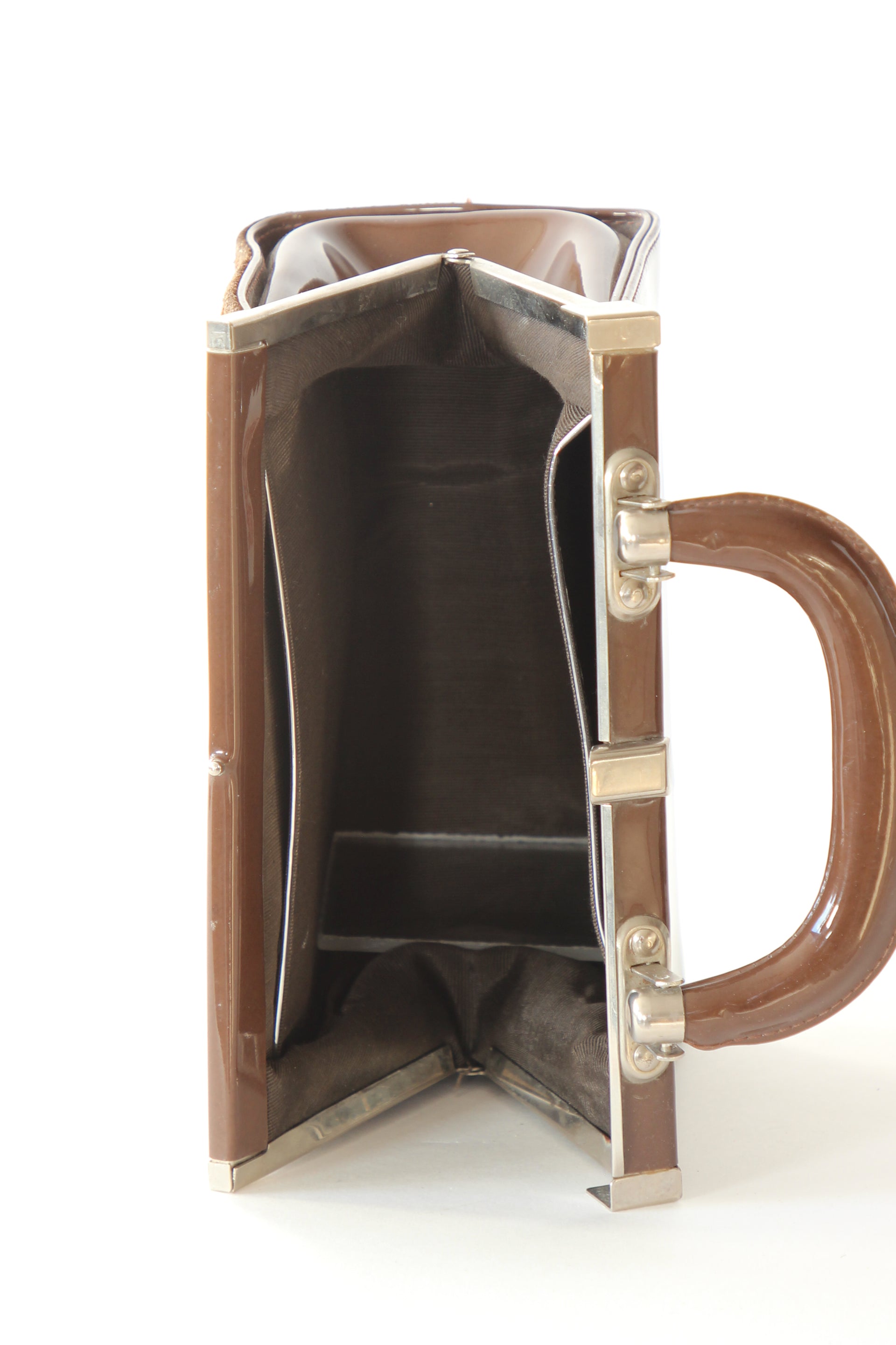 1960s Vintage Brown Suede and Vinyl Top Handle Bag/Purse with Silver Closure