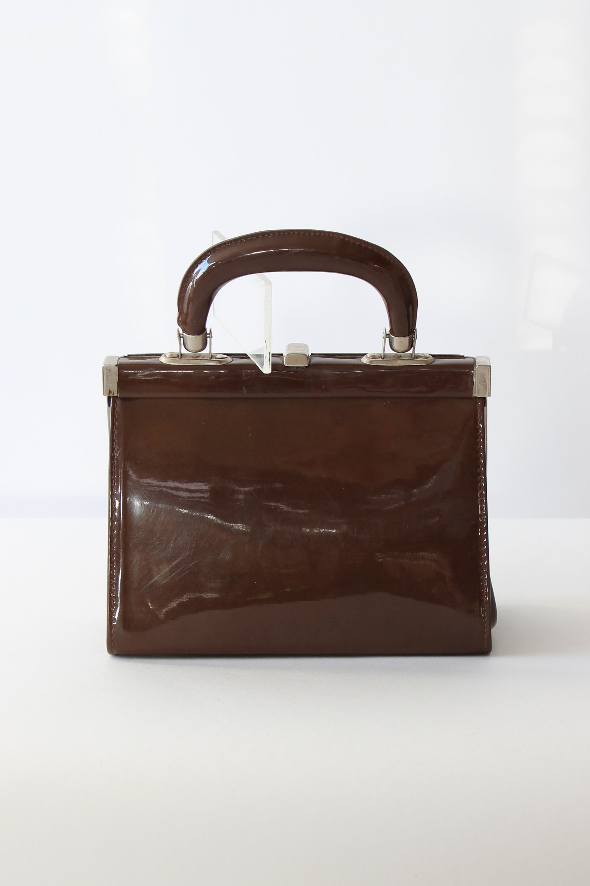 1960s Vintage Brown Suede and Vinyl Top Handle Bag/Purse with Silver Closure