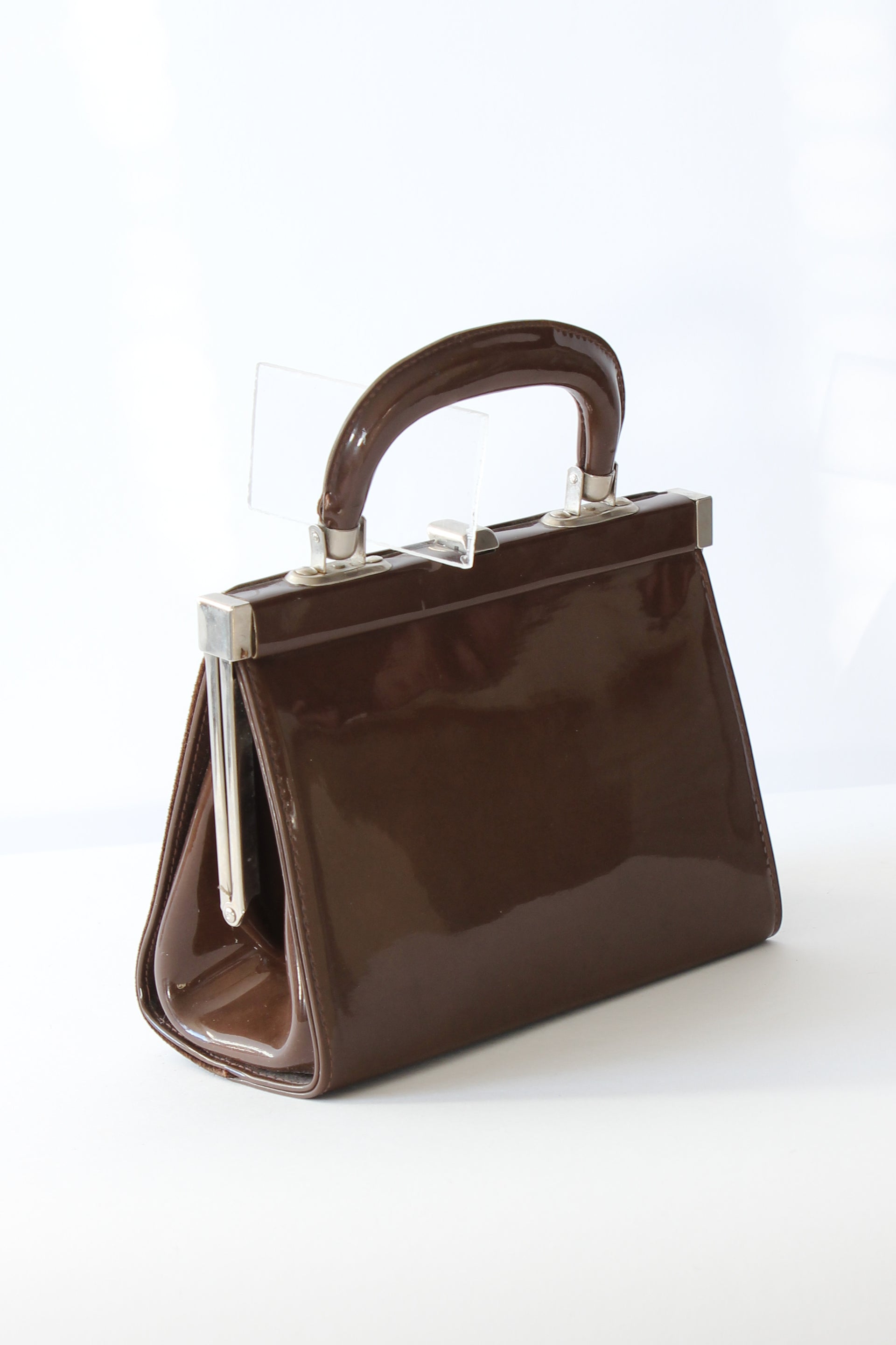 1960s Vintage Brown Suede and Vinyl Top Handle Bag/Purse with Silver Closure