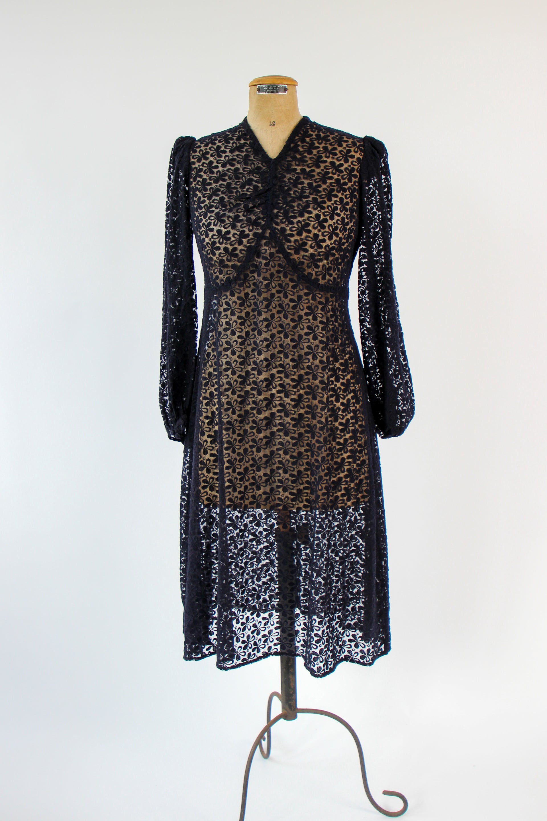 1940s Vintage Navy Blue Lace Dress // Size S/M