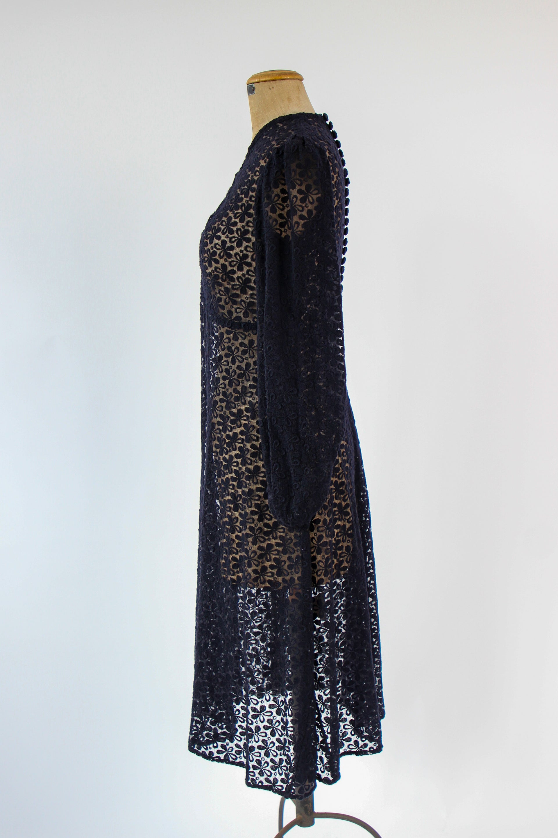 1940s Vintage Navy Blue Lace Dress // Size S/M