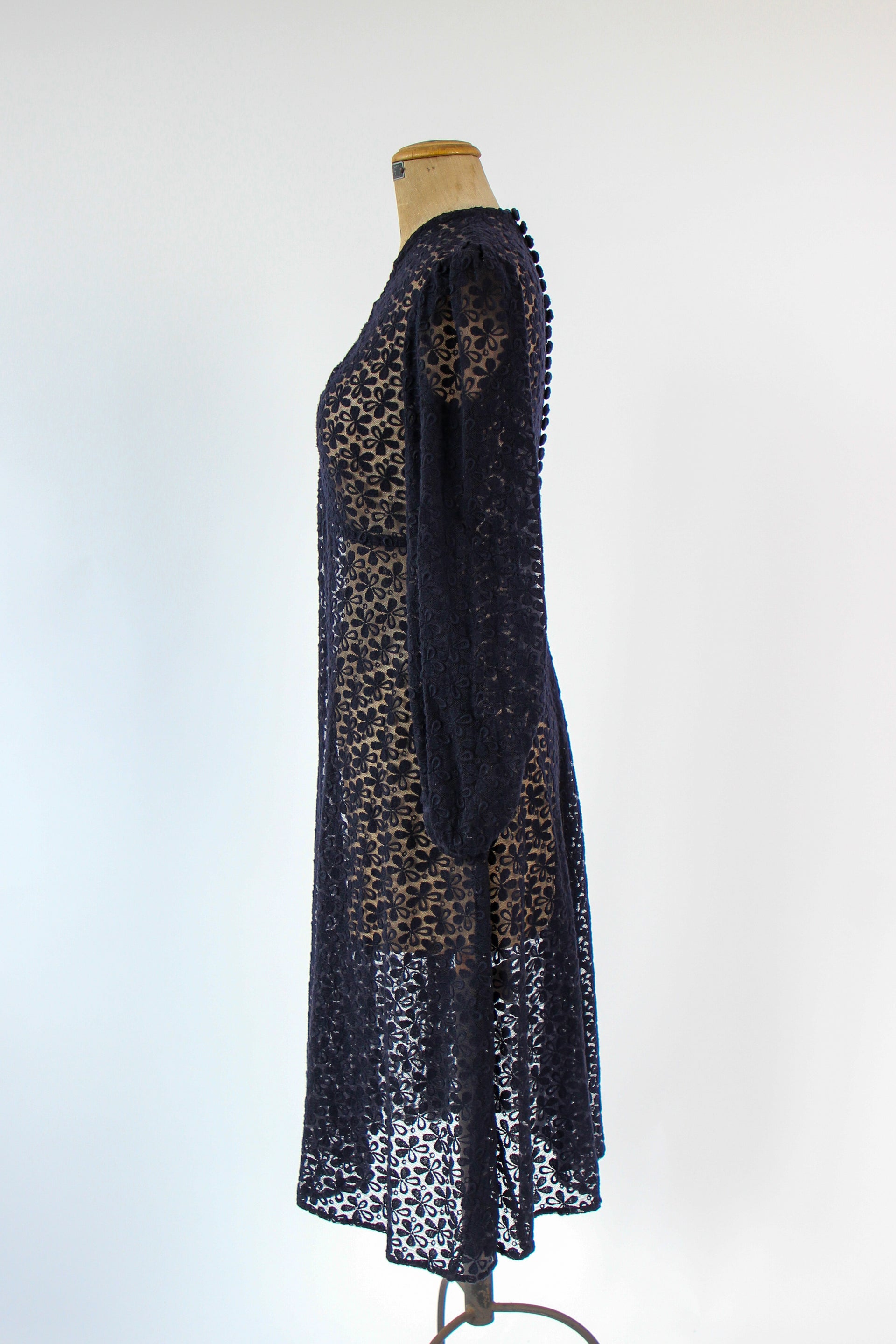 1940s Vintage Navy Blue Lace Dress // Size S/M