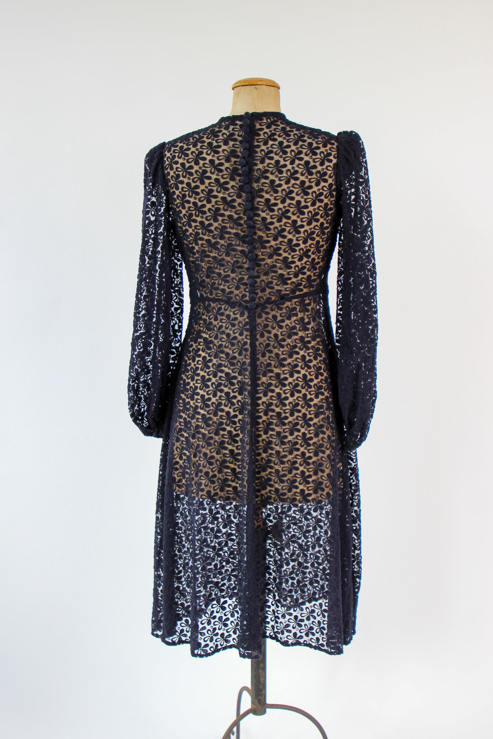 1940s Vintage Navy Blue Lace Dress // Size S/M