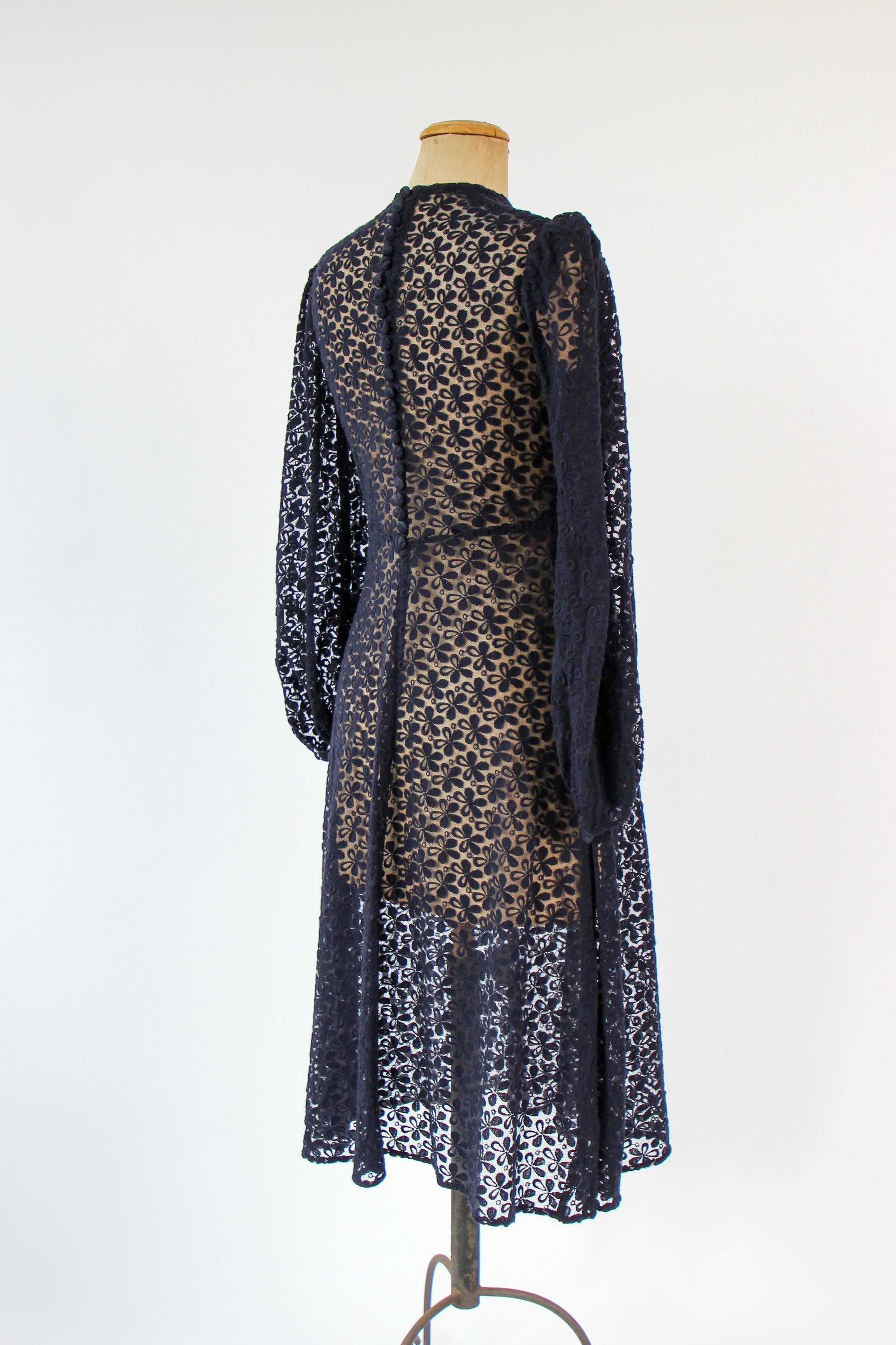 1940s Vintage Navy Blue Lace Dress // Size S/M