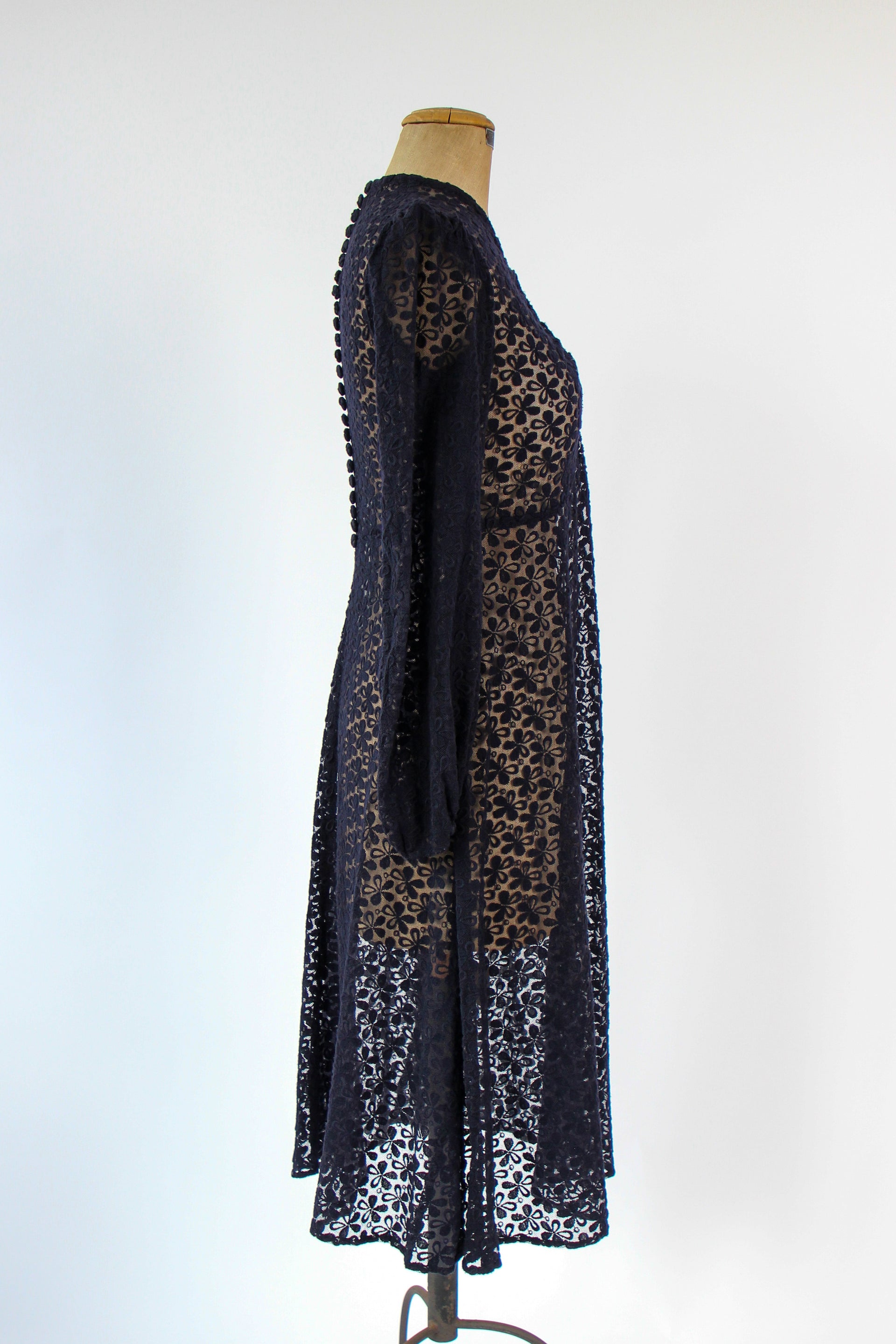 1940s Vintage Navy Blue Lace Dress // Size S/M