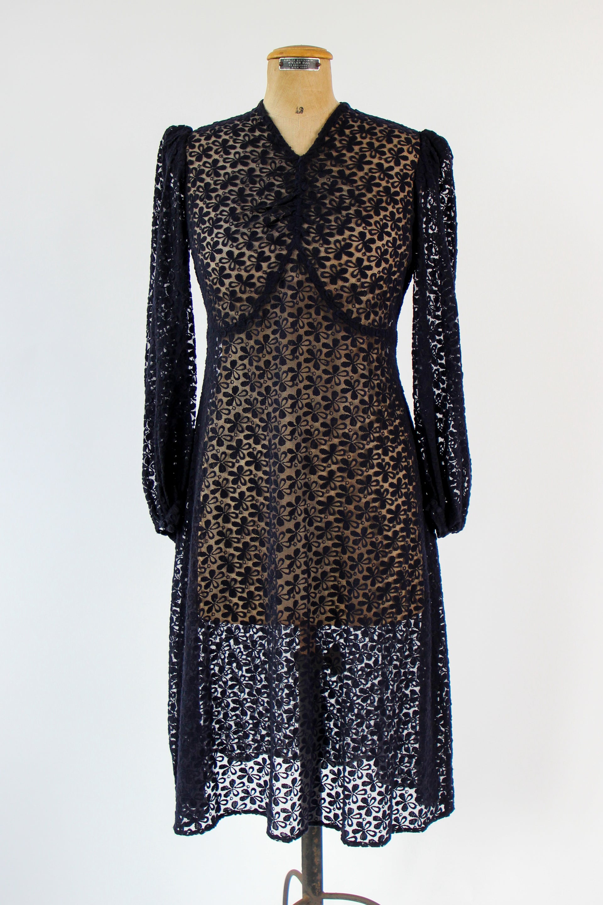 1940s Vintage Navy Blue Lace Dress // Size S/M