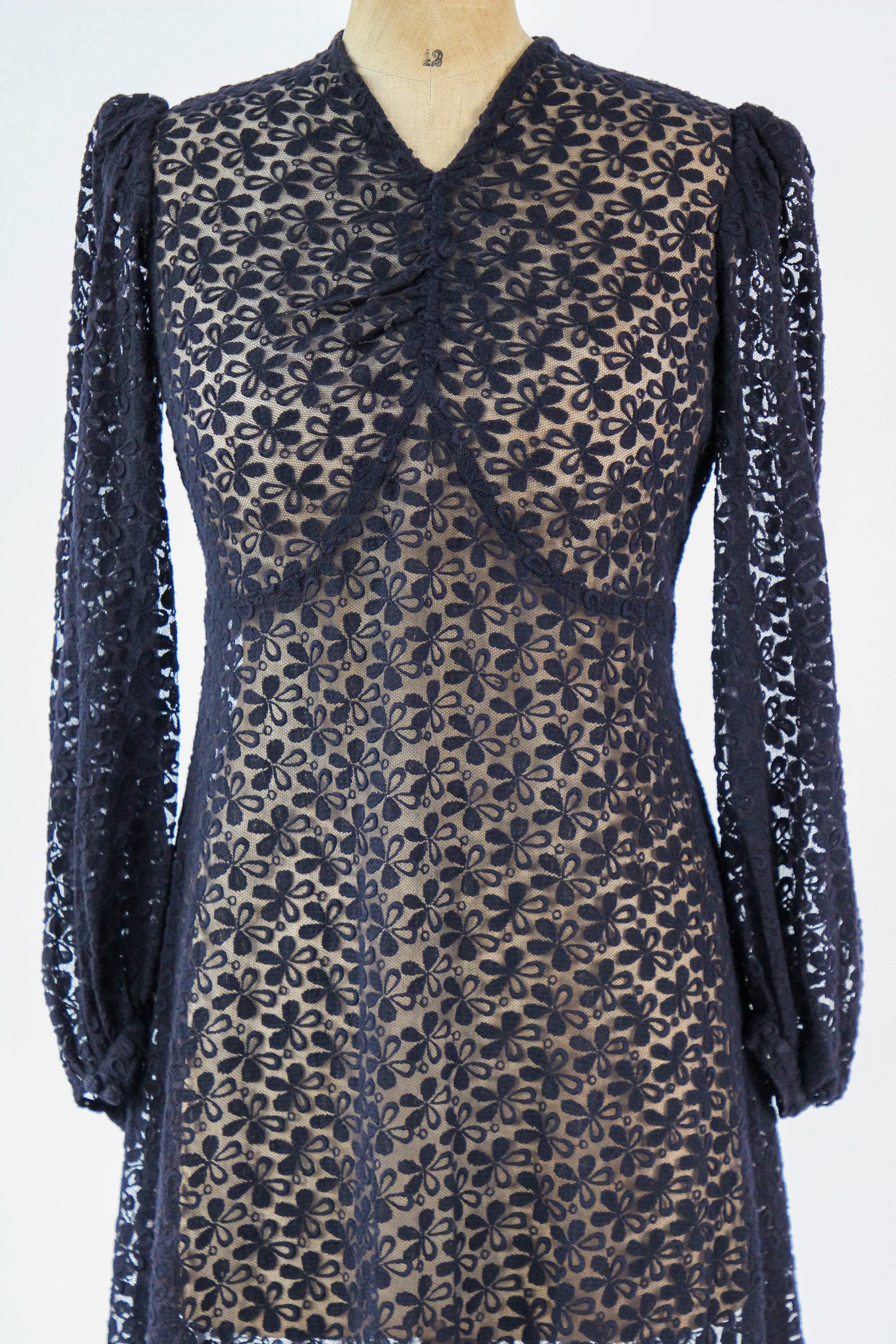 1940s Vintage Navy Blue Lace Dress // Size S/M