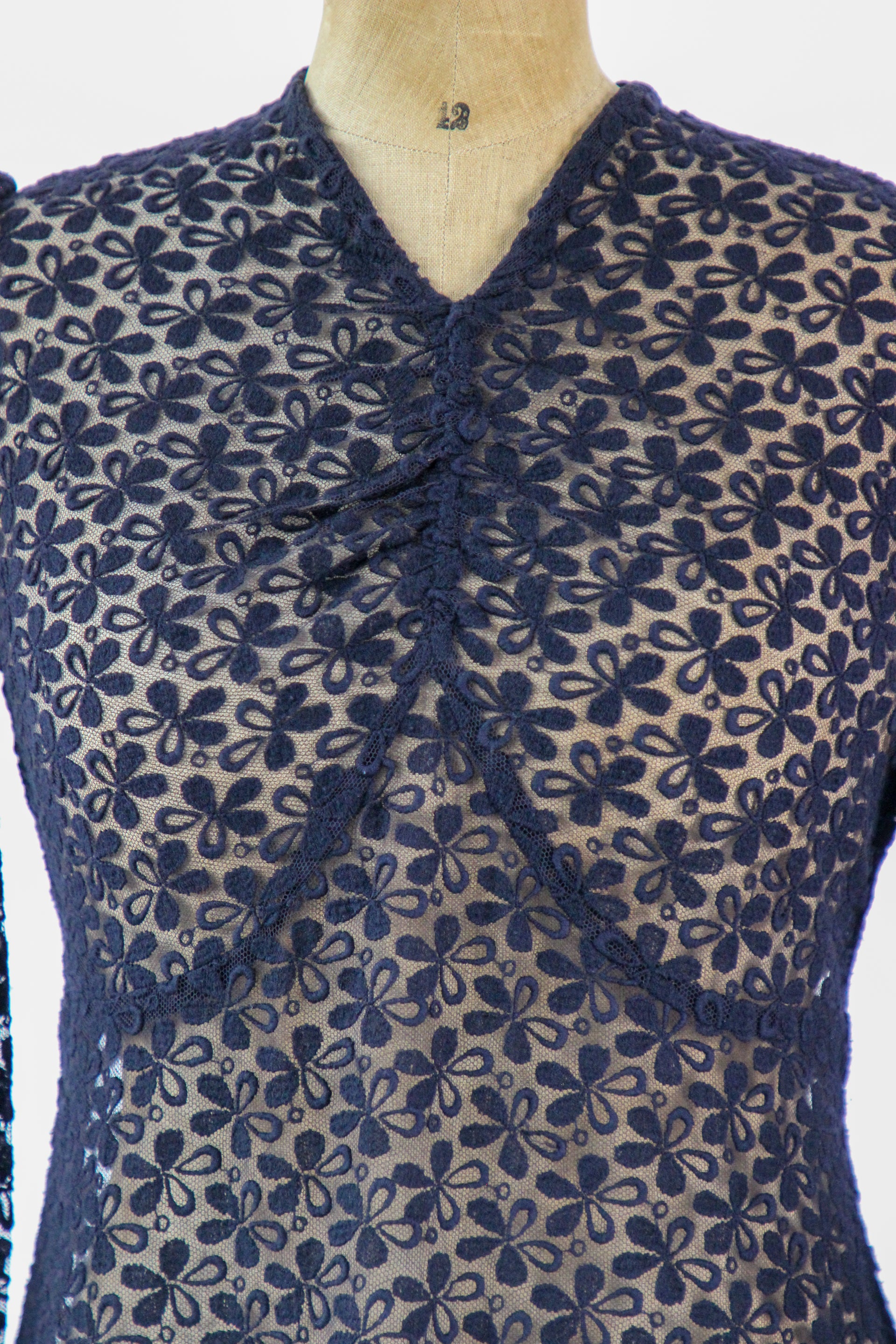 1940s Vintage Navy Blue Lace Dress // Size S/M