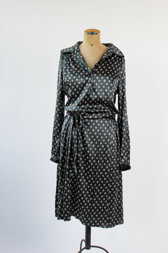 Vintage Silk Shirt Dress // Size L