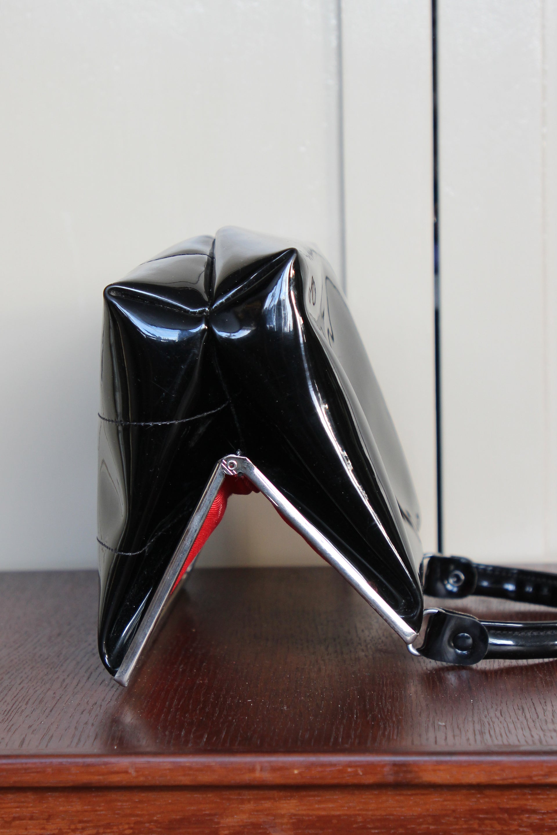 1960s Vintage Black Vinyl Top Handle Bag/Purse with Silver Closure