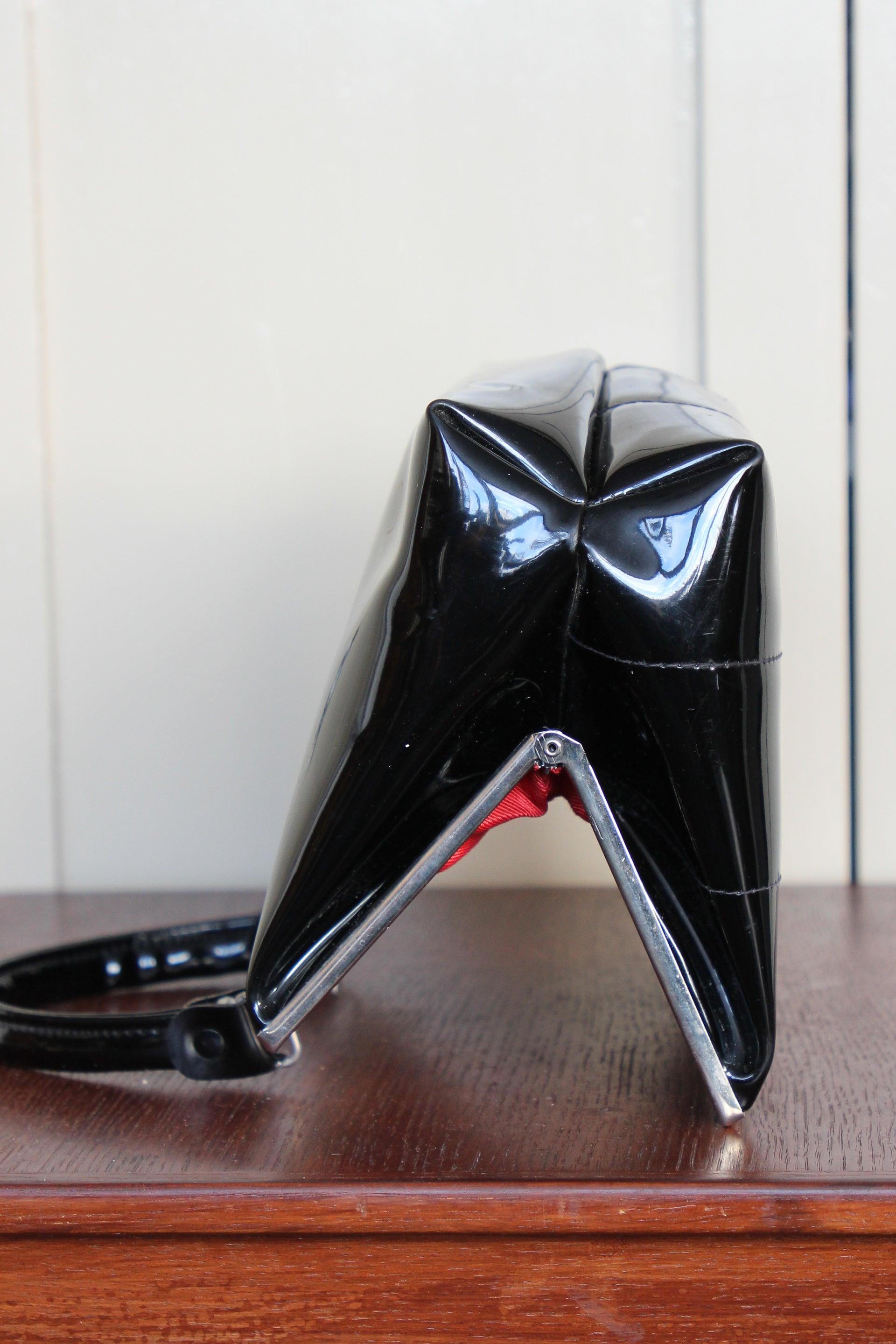 1960s Vintage Black Vinyl Top Handle Bag/Purse with Silver Closure