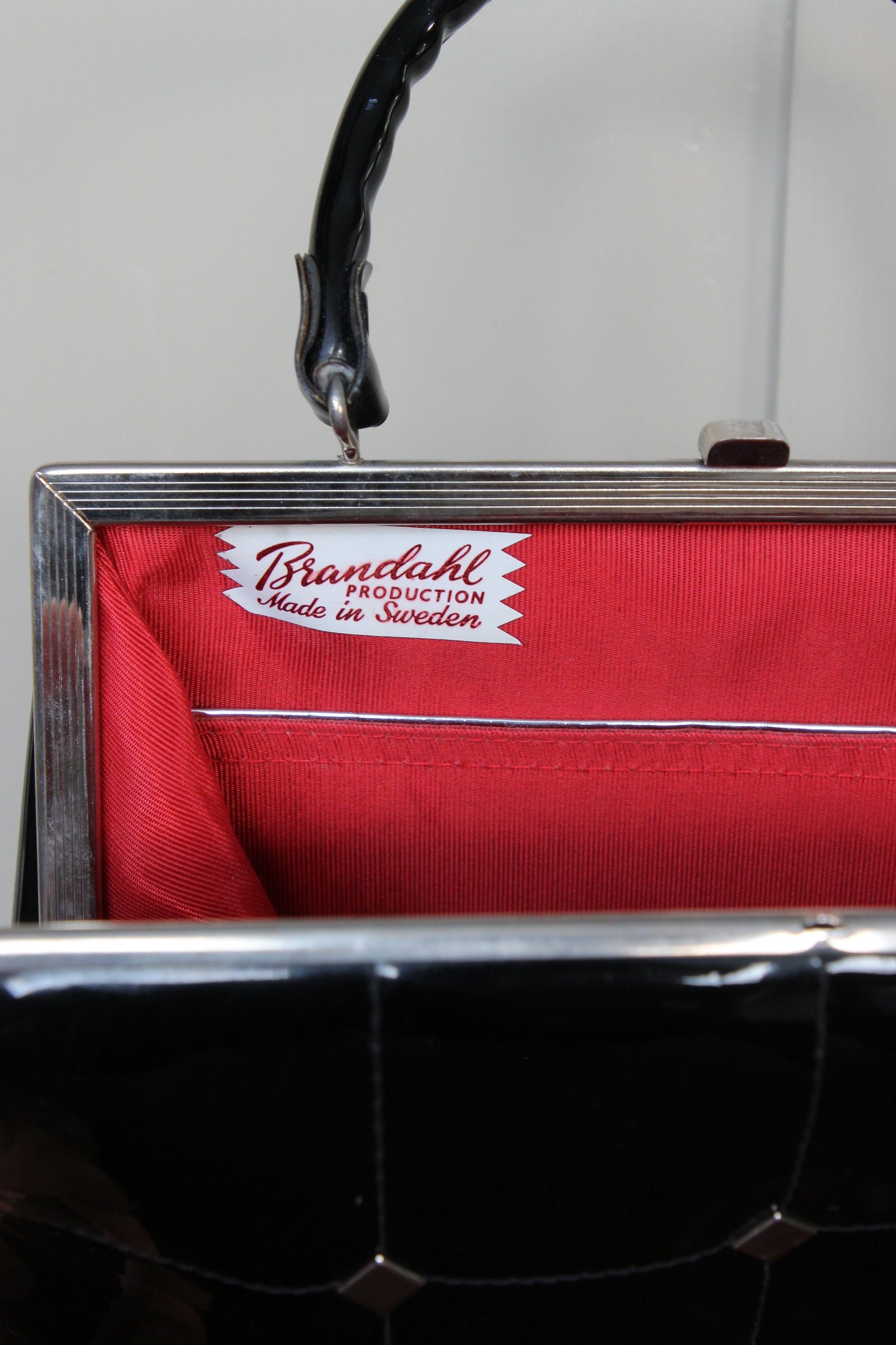 1960s Vintage Black Vinyl Top Handle Bag/Purse with Silver Closure