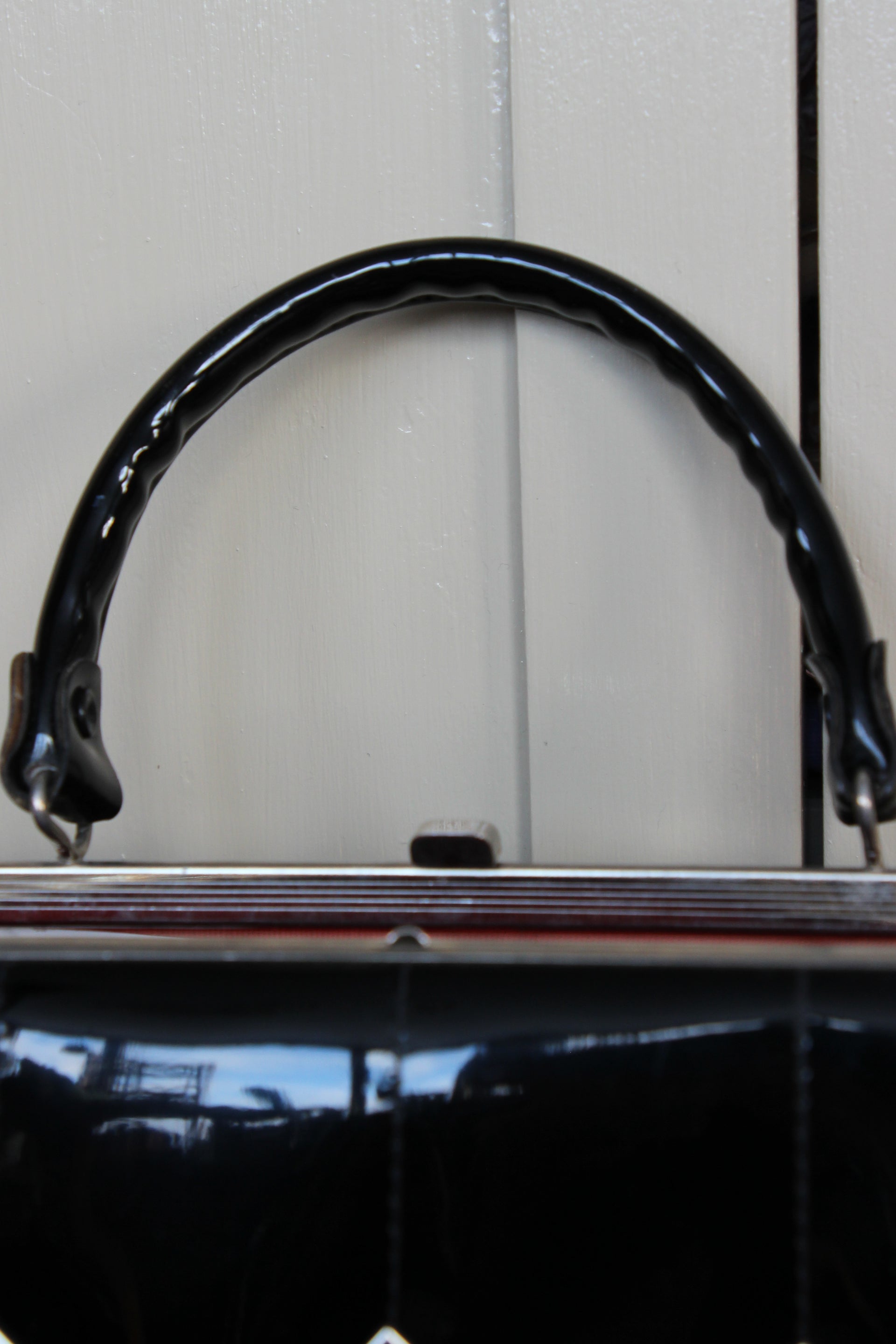 1960s Vintage Black Vinyl Top Handle Bag/Purse with Silver Closure