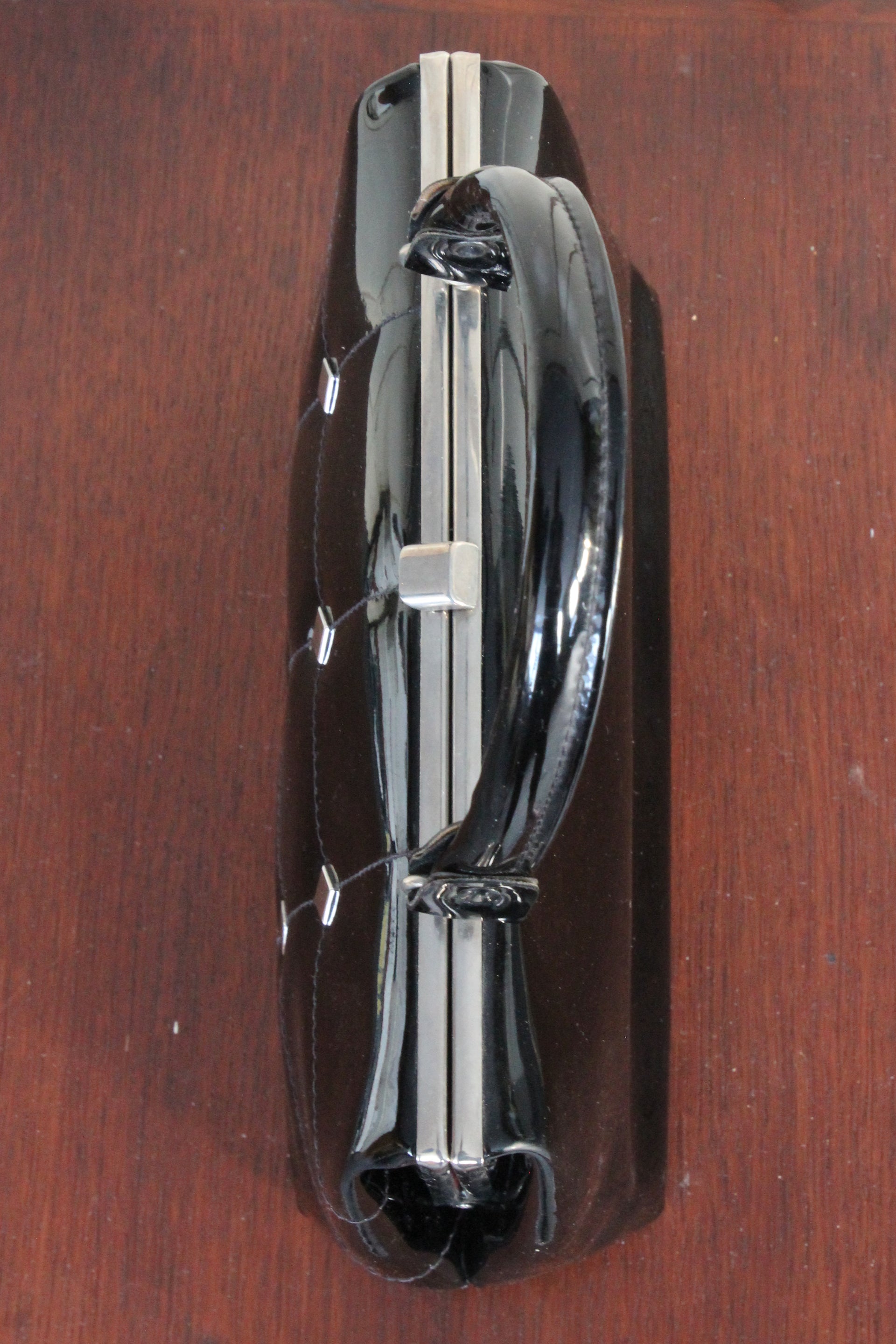 1960s Vintage Black Vinyl Top Handle Bag/Purse with Silver Closure