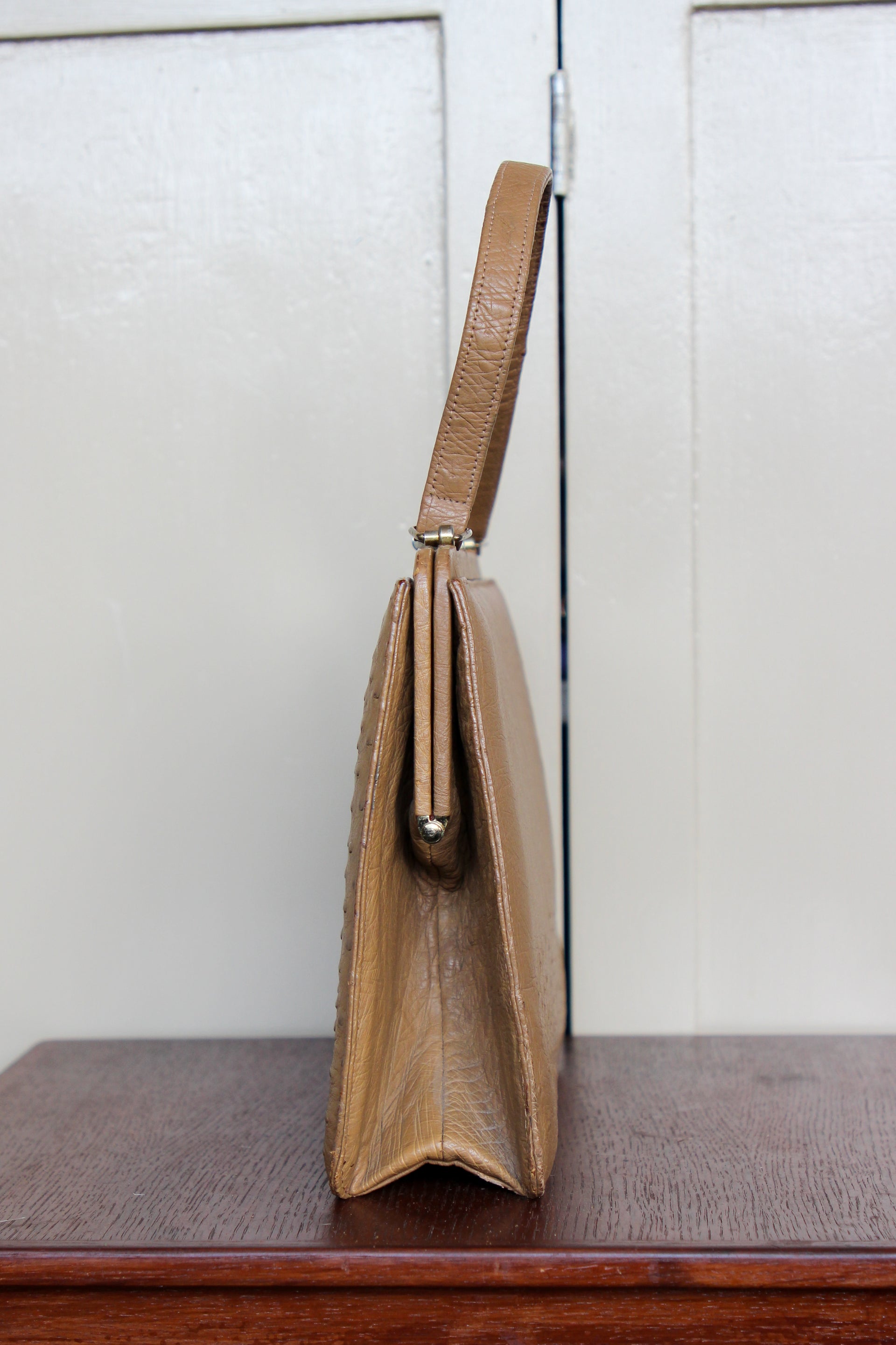 1950s 1960s Vintage Brown Ostrich Leather Top Handle Bag/Purse