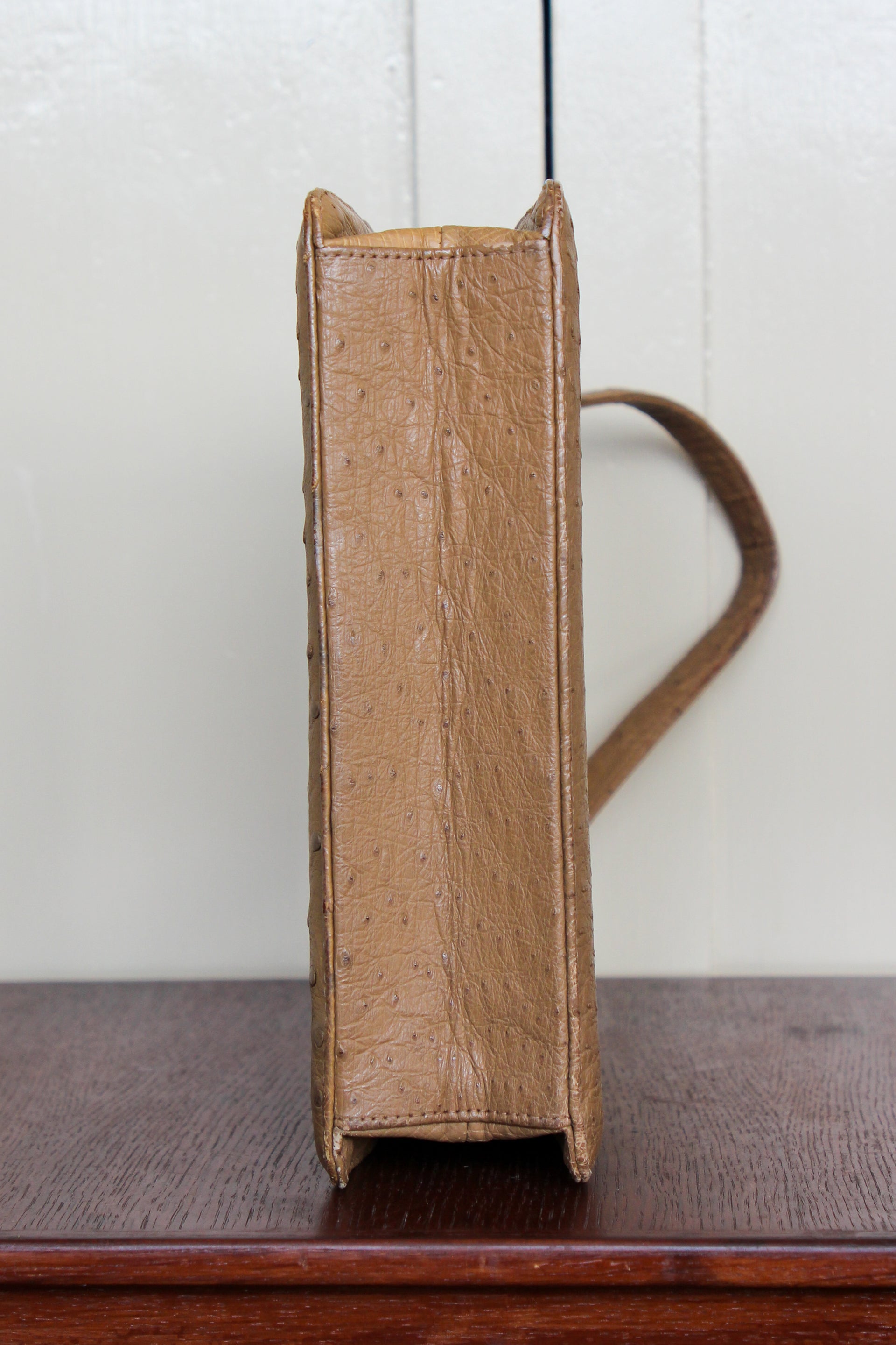 1950s 1960s Vintage Brown Ostrich Leather Top Handle Bag/Purse