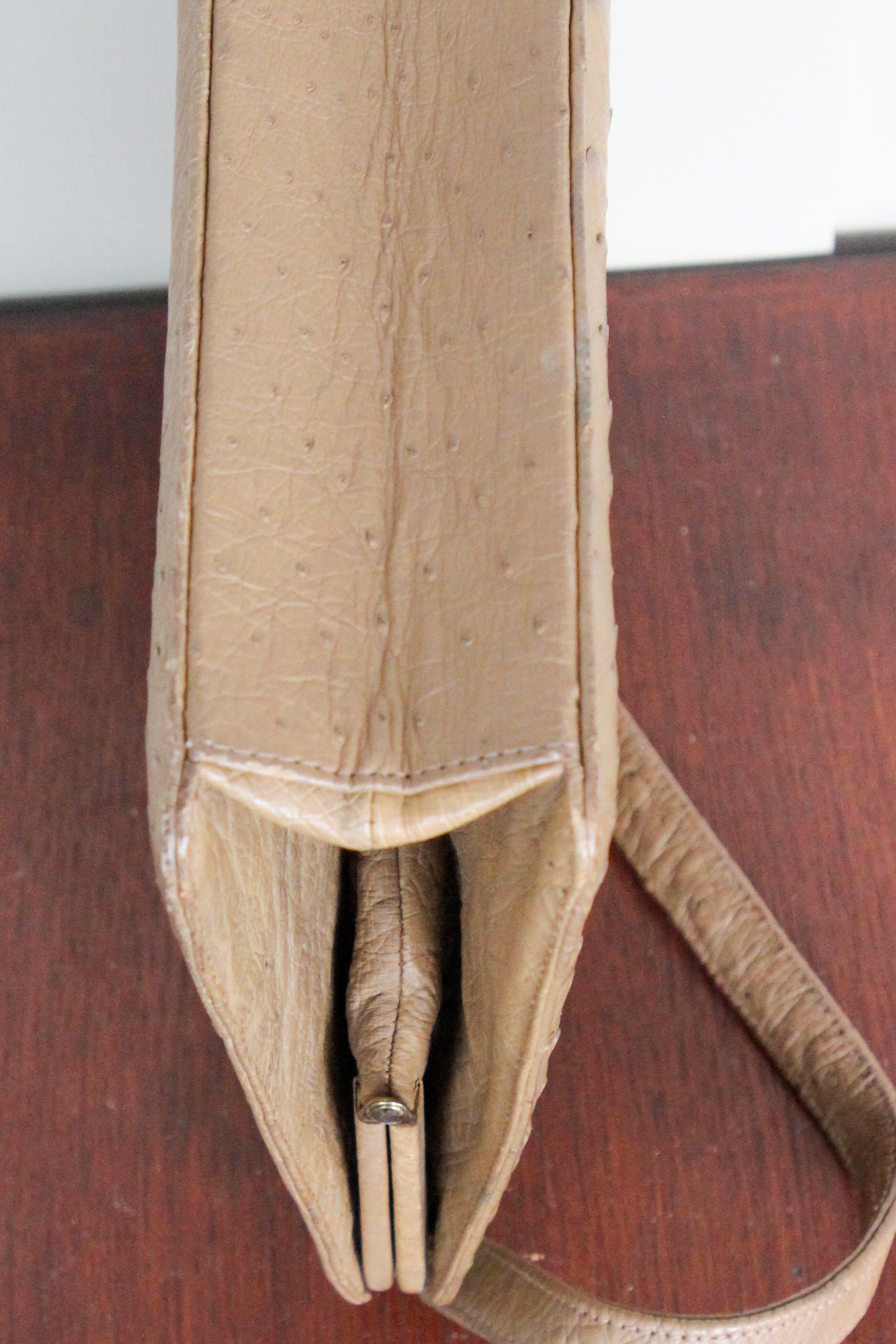 1950s 1960s Vintage Brown Ostrich Leather Top Handle Bag/Purse