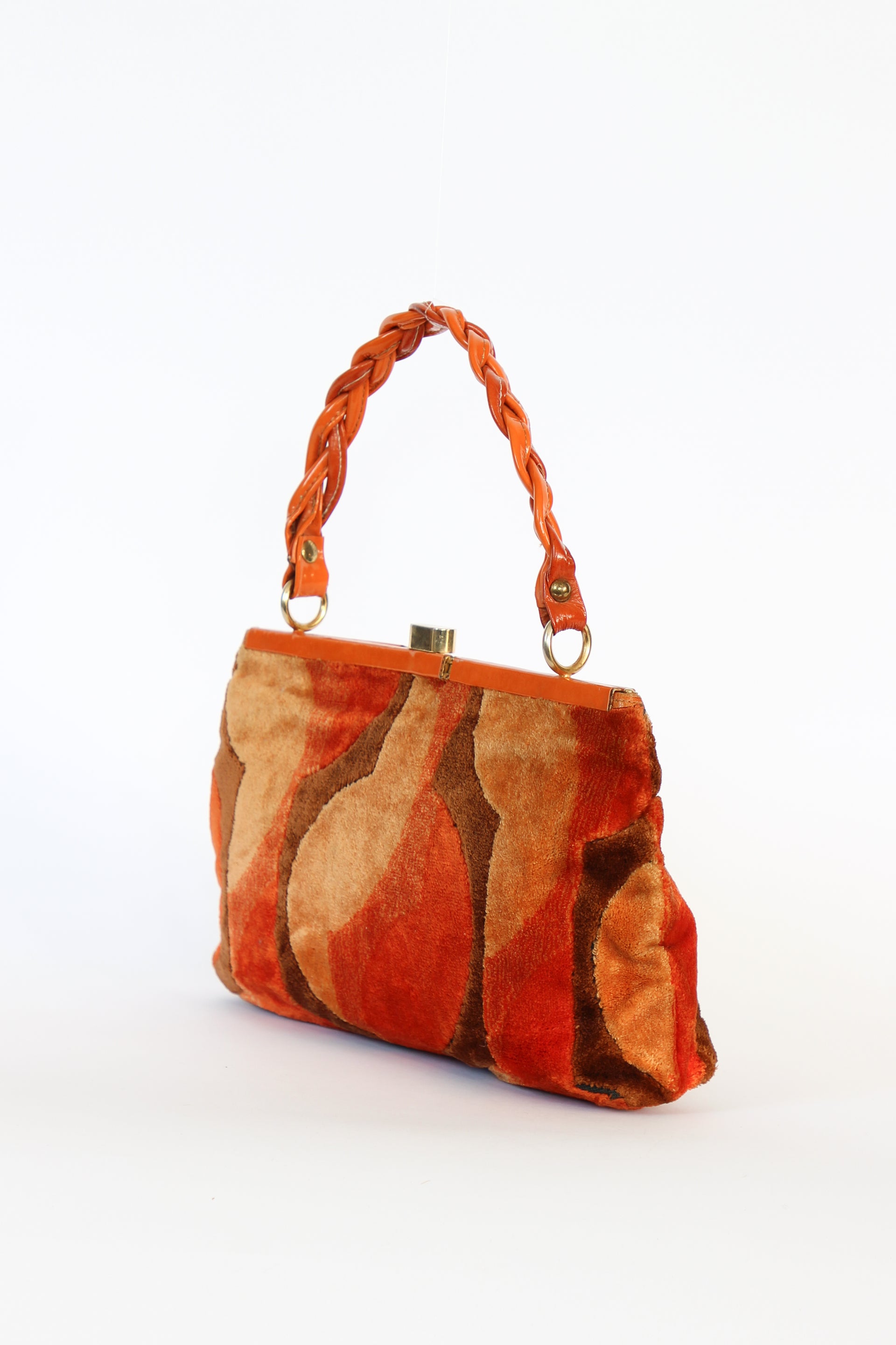 1960s Velvet and Leather Handbag//Danish Design
