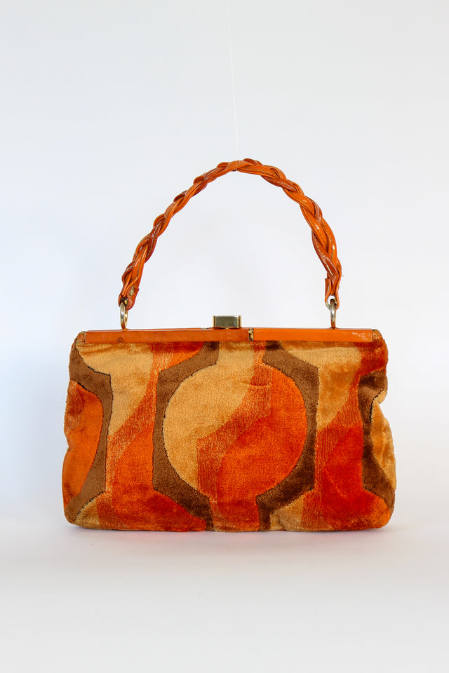 1960s Velvet and Leather Handbag//Danish Design