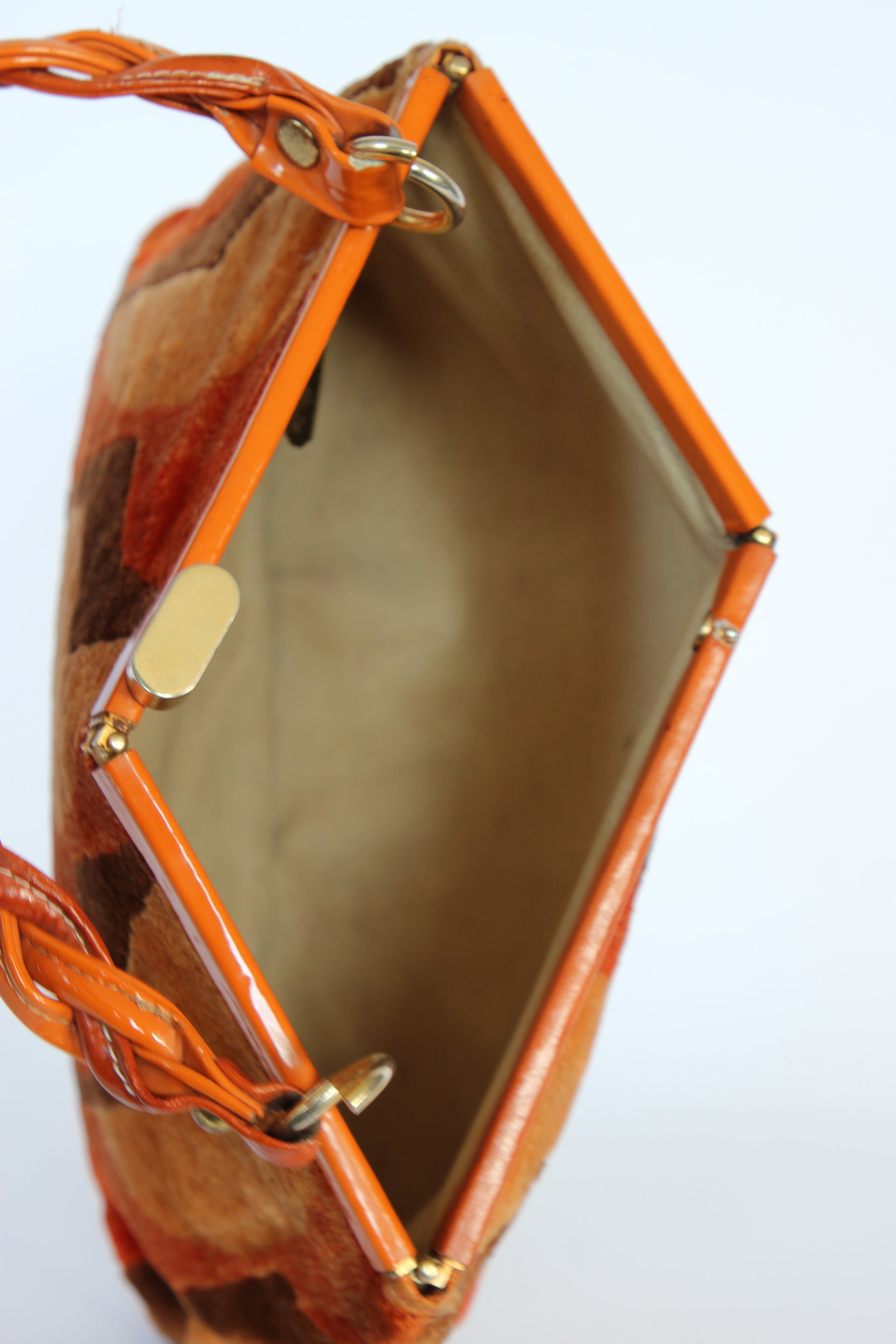 1960s Velvet and Leather Handbag//Danish Design