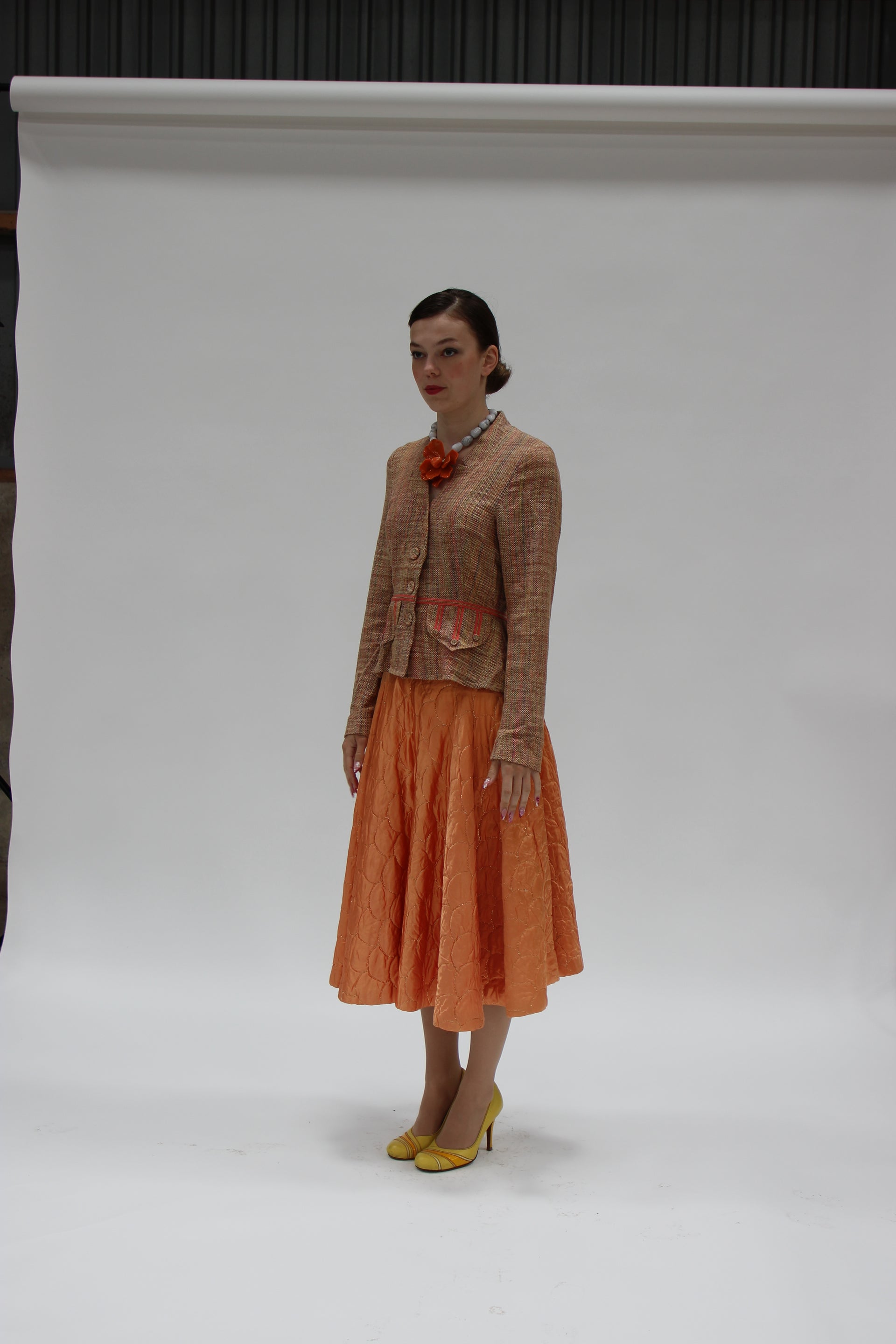 S16 NYE FOTO 1950s Vintage Copper Quilted Circle Skirt//Size S