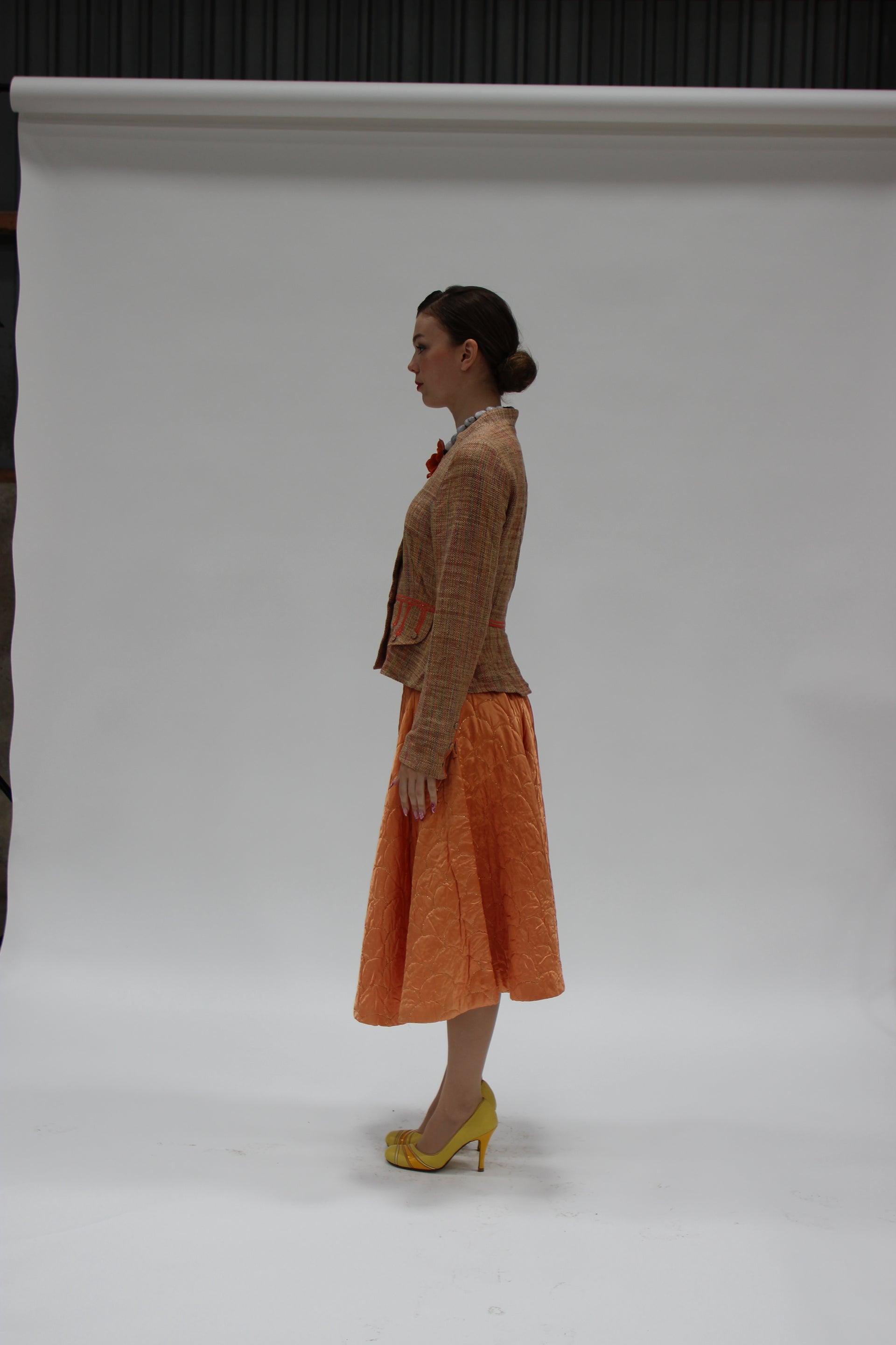 S16 NYE FOTO 1950s Vintage Copper Quilted Circle Skirt//Size S