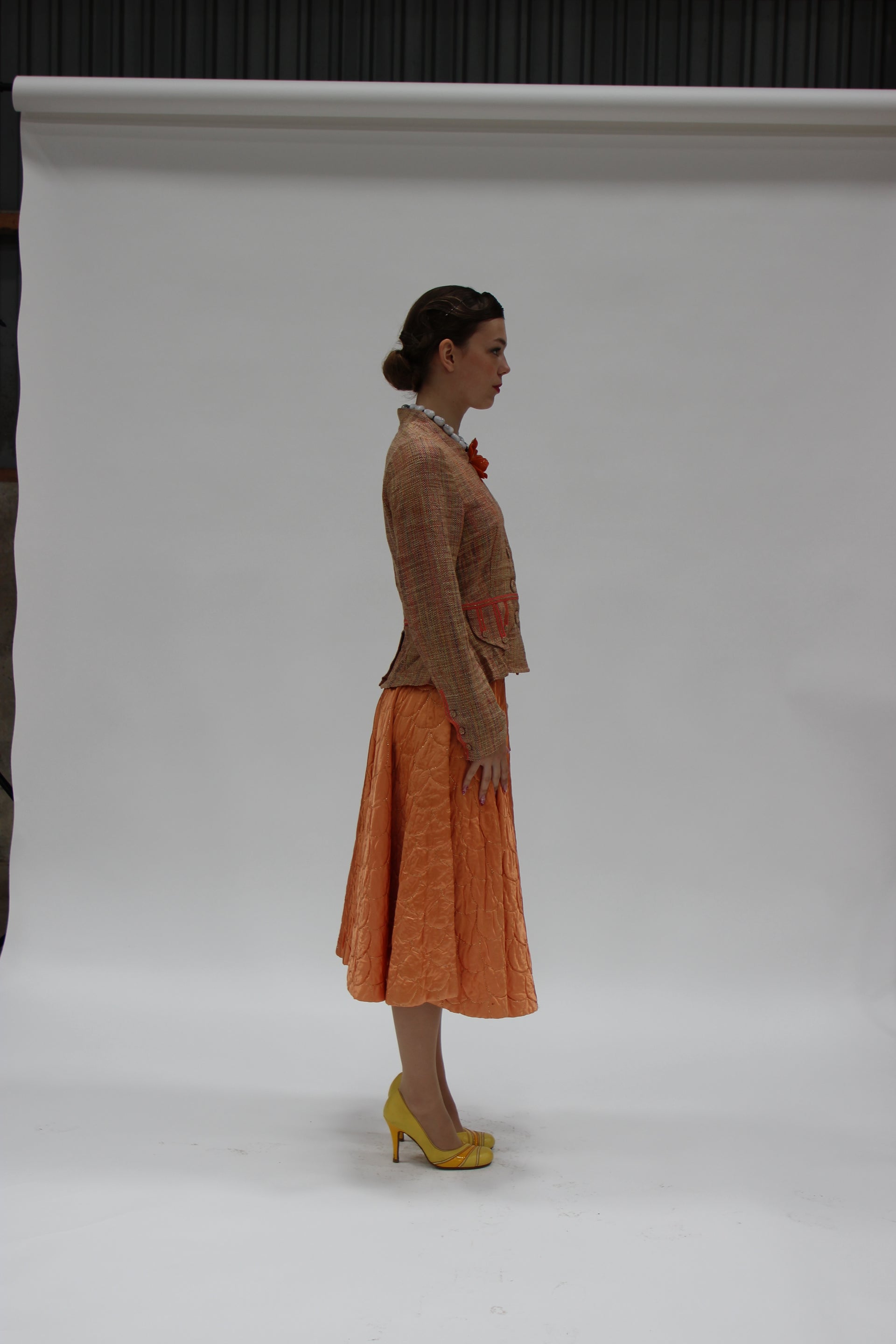 S16 NYE FOTO 1950s Vintage Copper Quilted Circle Skirt//Size S