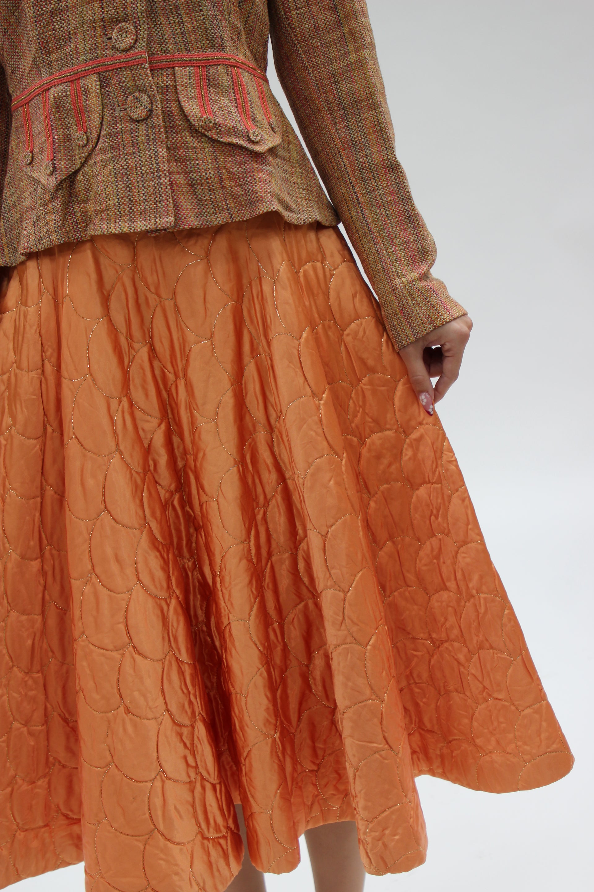S16 NYE FOTO 1950s Vintage Copper Quilted Circle Skirt//Size S