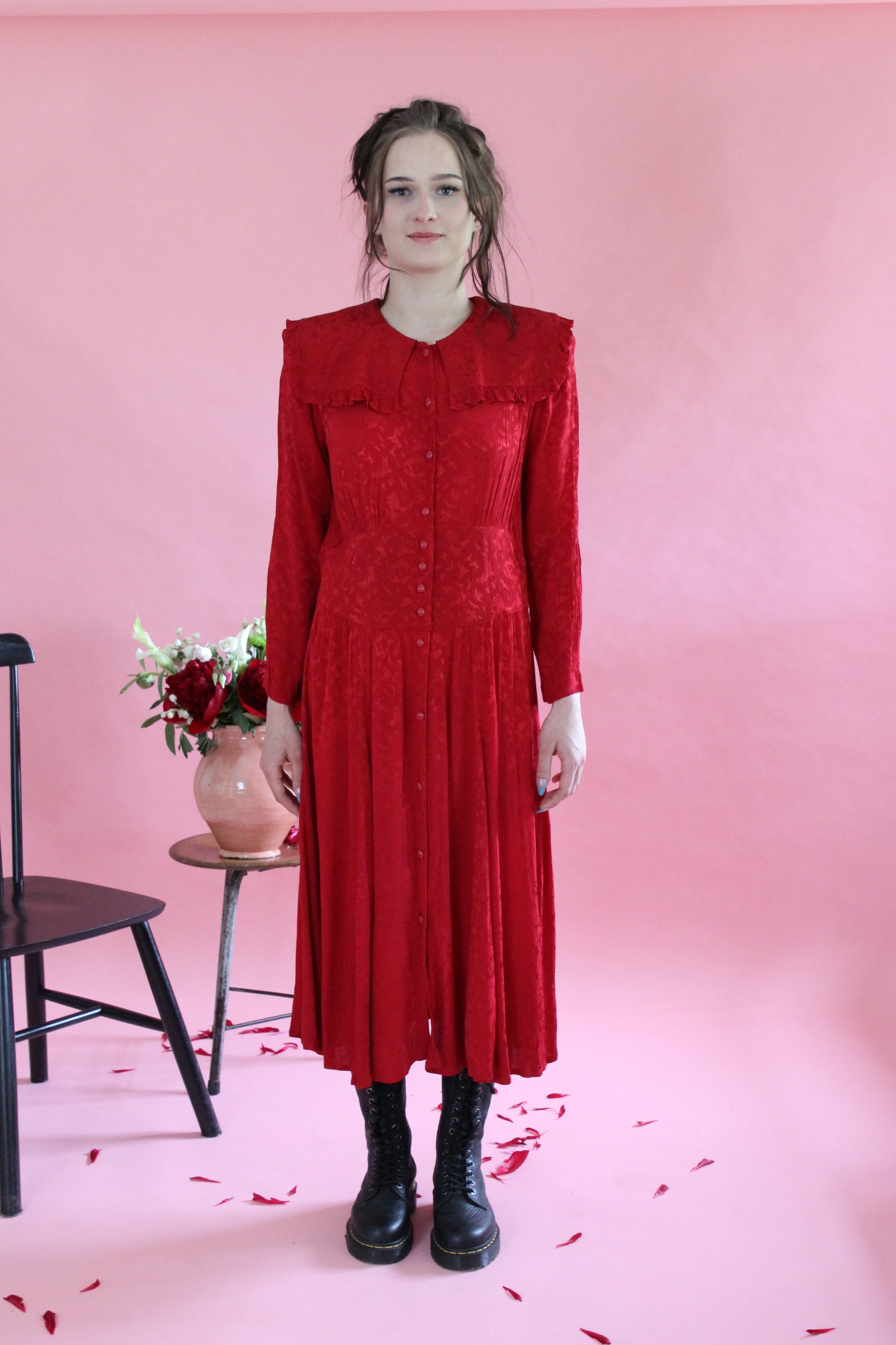 1980s Vintage Long Red Dress // Swedish Design // Size M