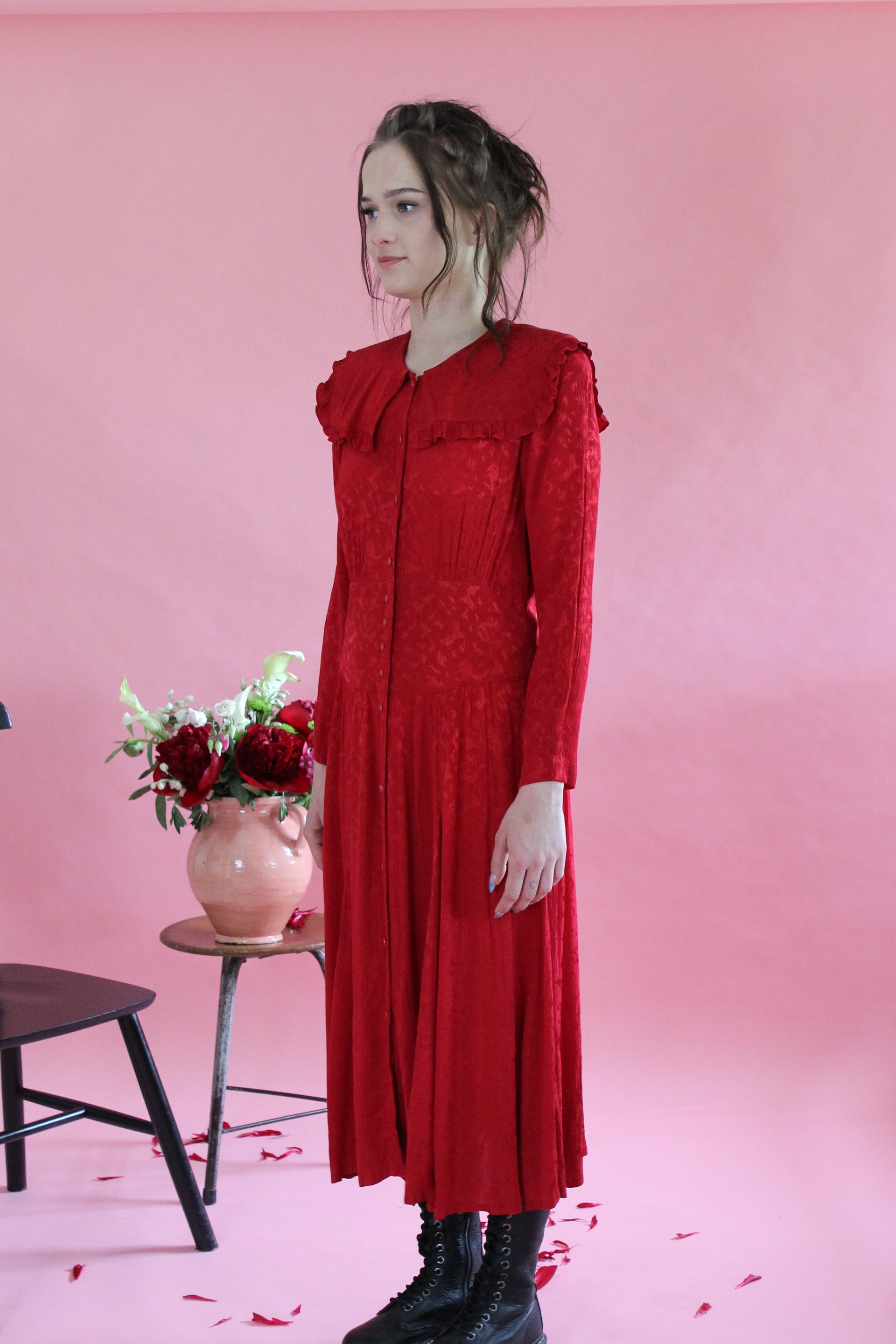 1980s Vintage Long Red Dress // Swedish Design // Size M