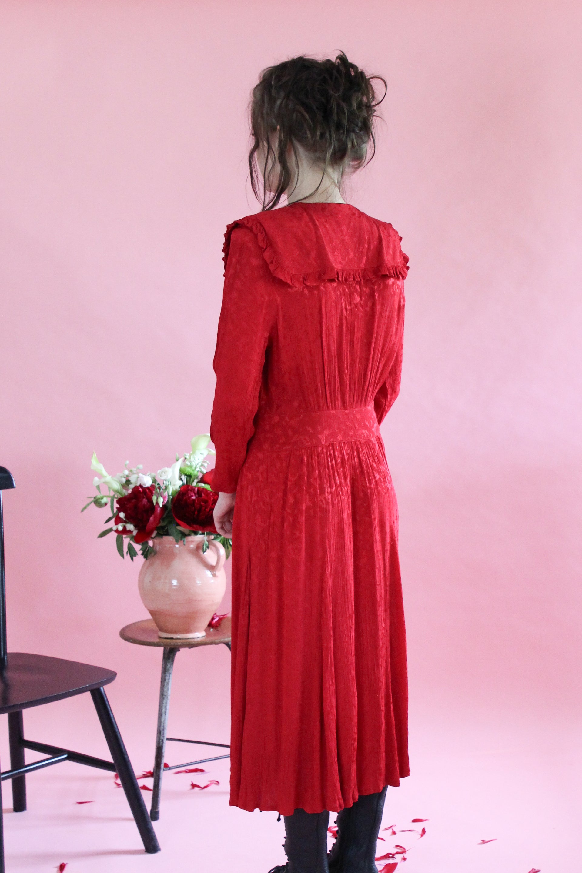 1980s Vintage Long Red Dress // Swedish Design // Size M