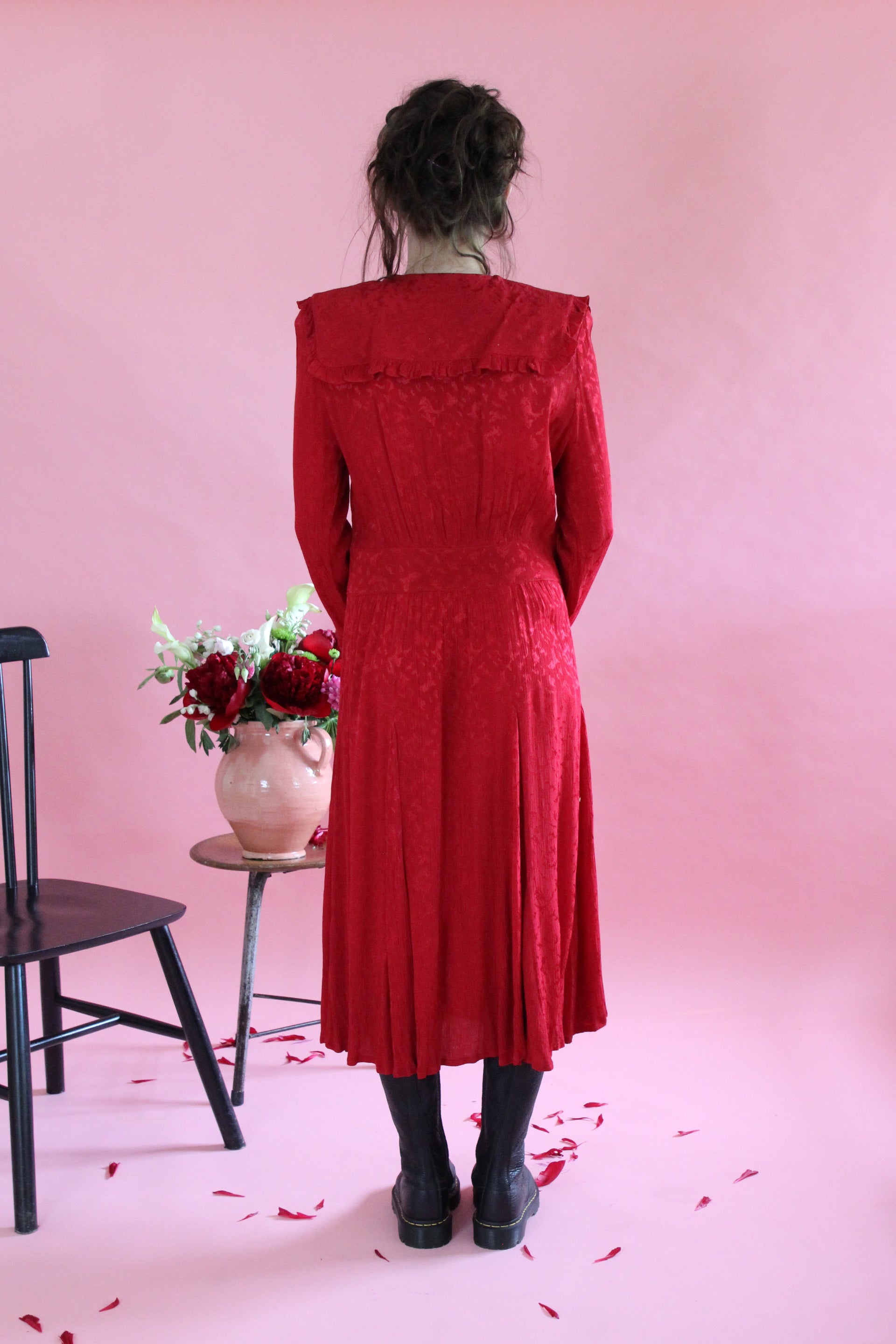 1980s Vintage Long Red Dress // Swedish Design // Size M