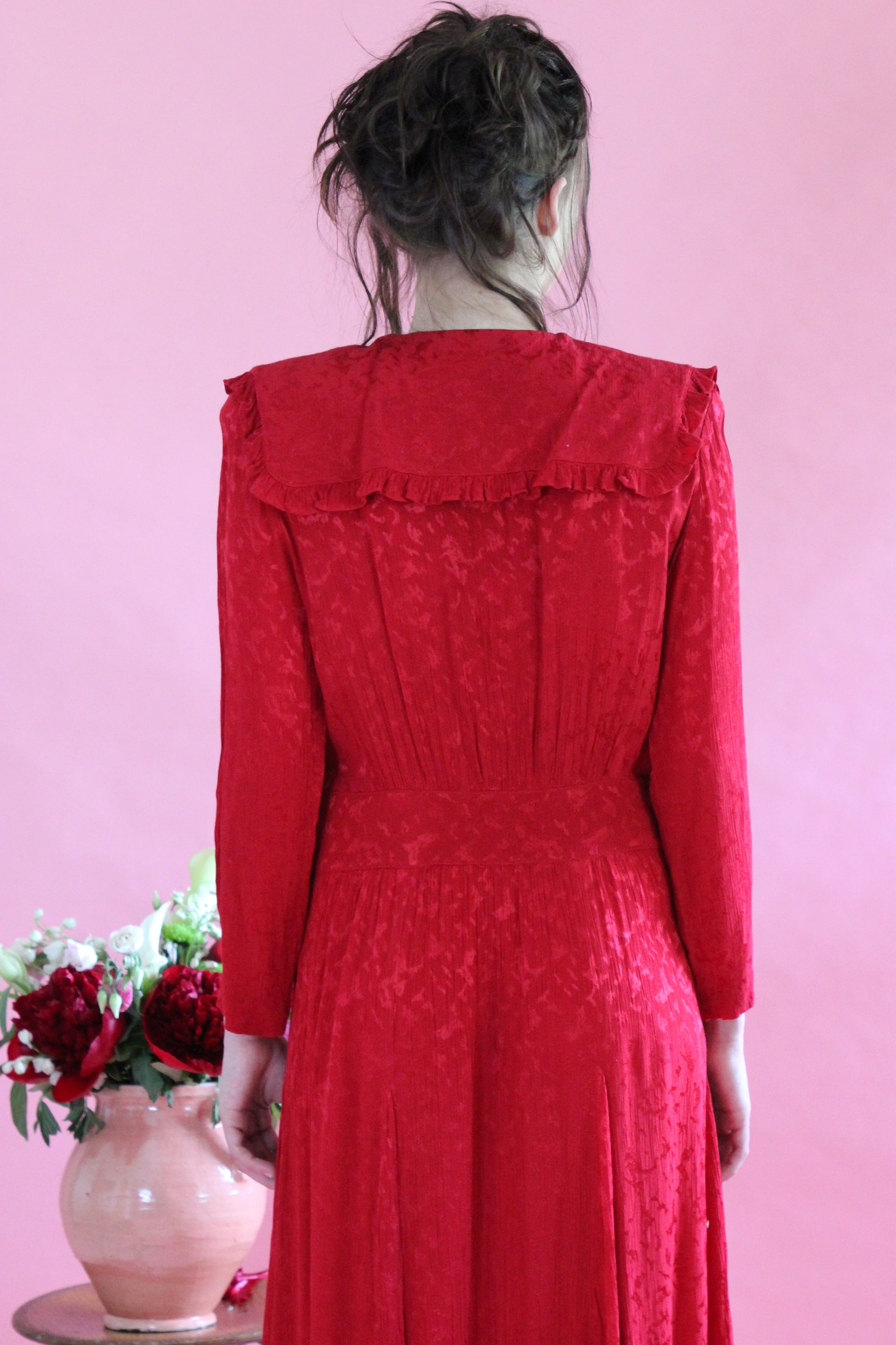 1980s Vintage Long Red Dress // Swedish Design // Size M