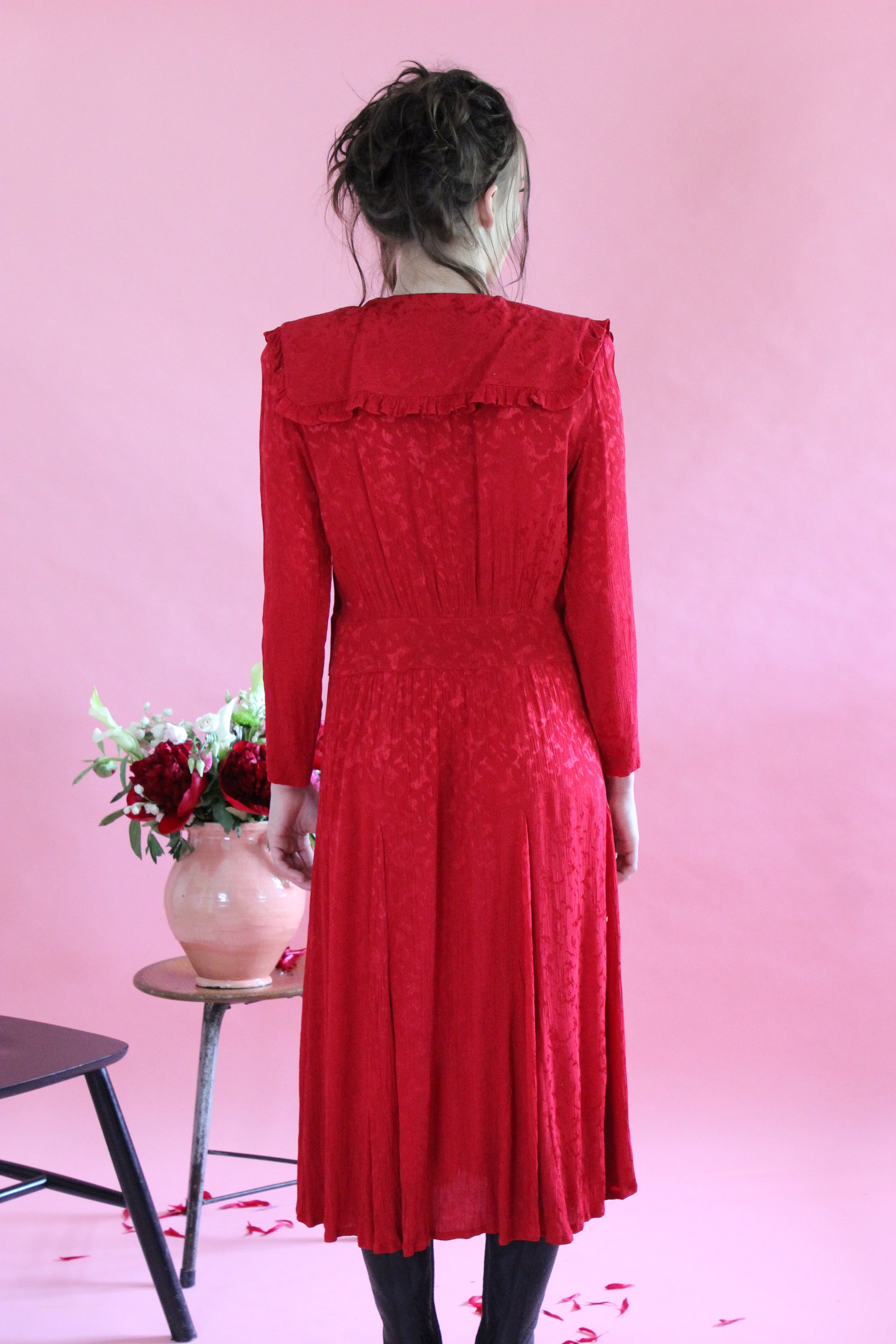 1980s Vintage Long Red Dress // Swedish Design // Size M