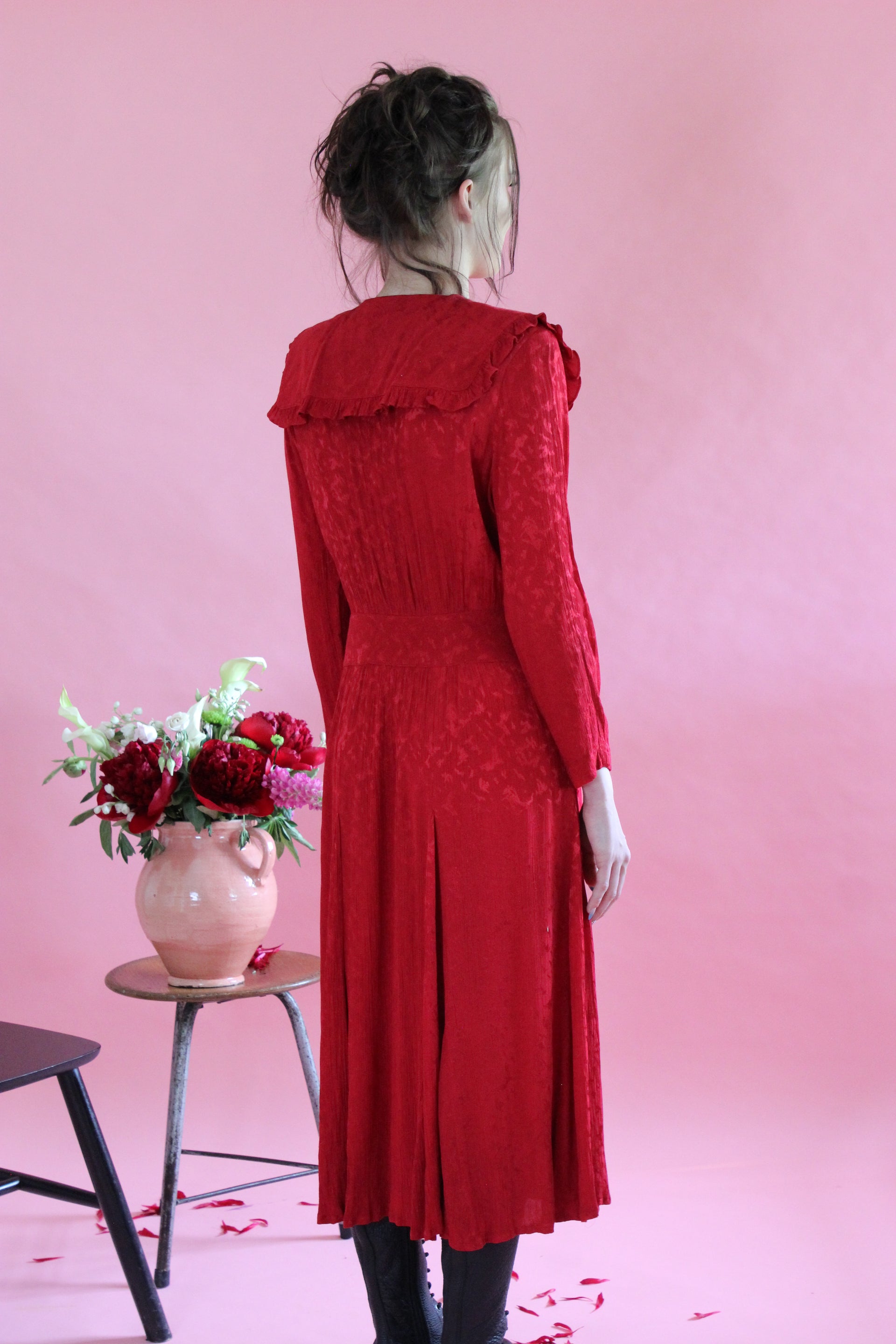 1980s Vintage Long Red Dress // Swedish Design // Size M
