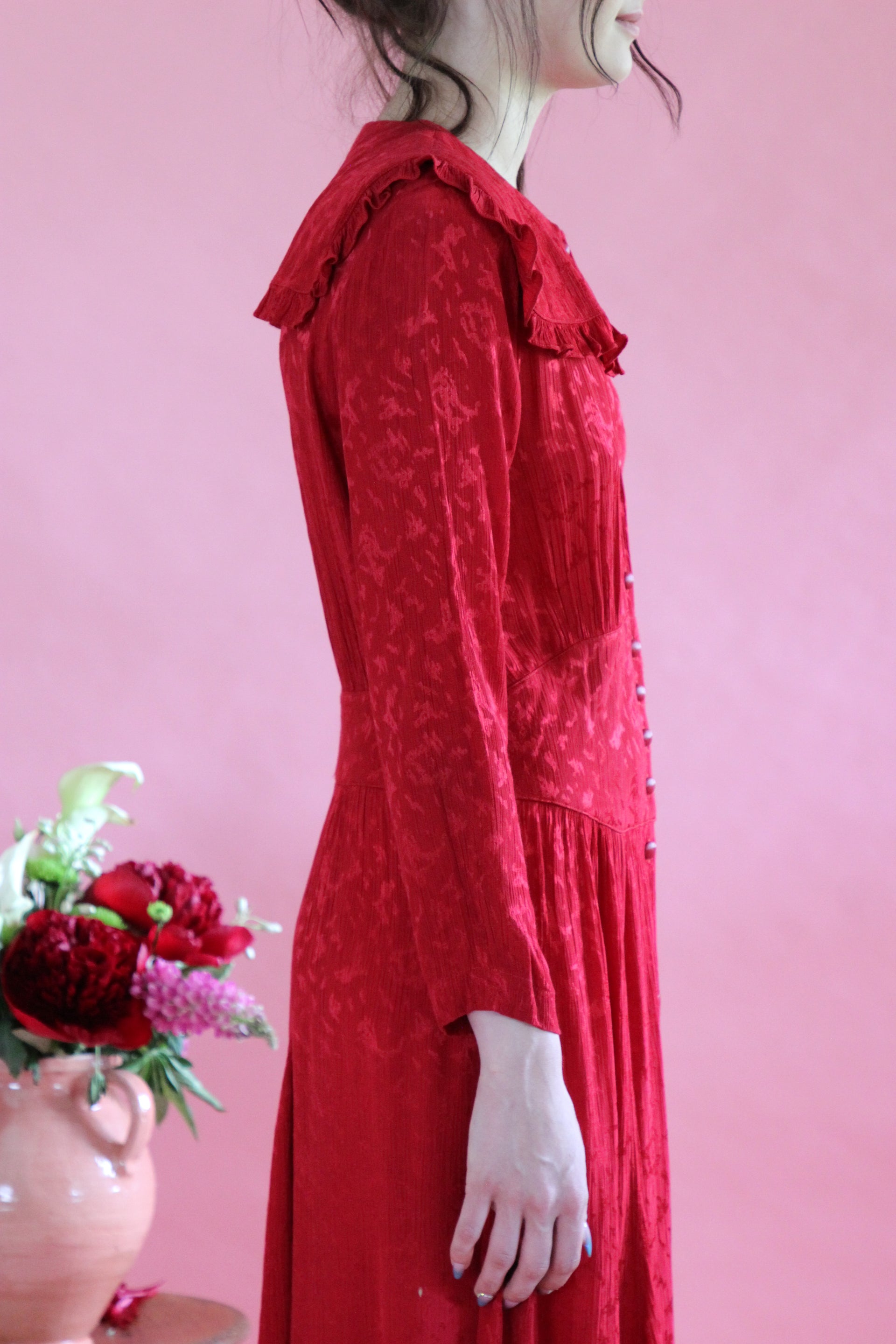 1980s Vintage Long Red Dress // Swedish Design // Size M