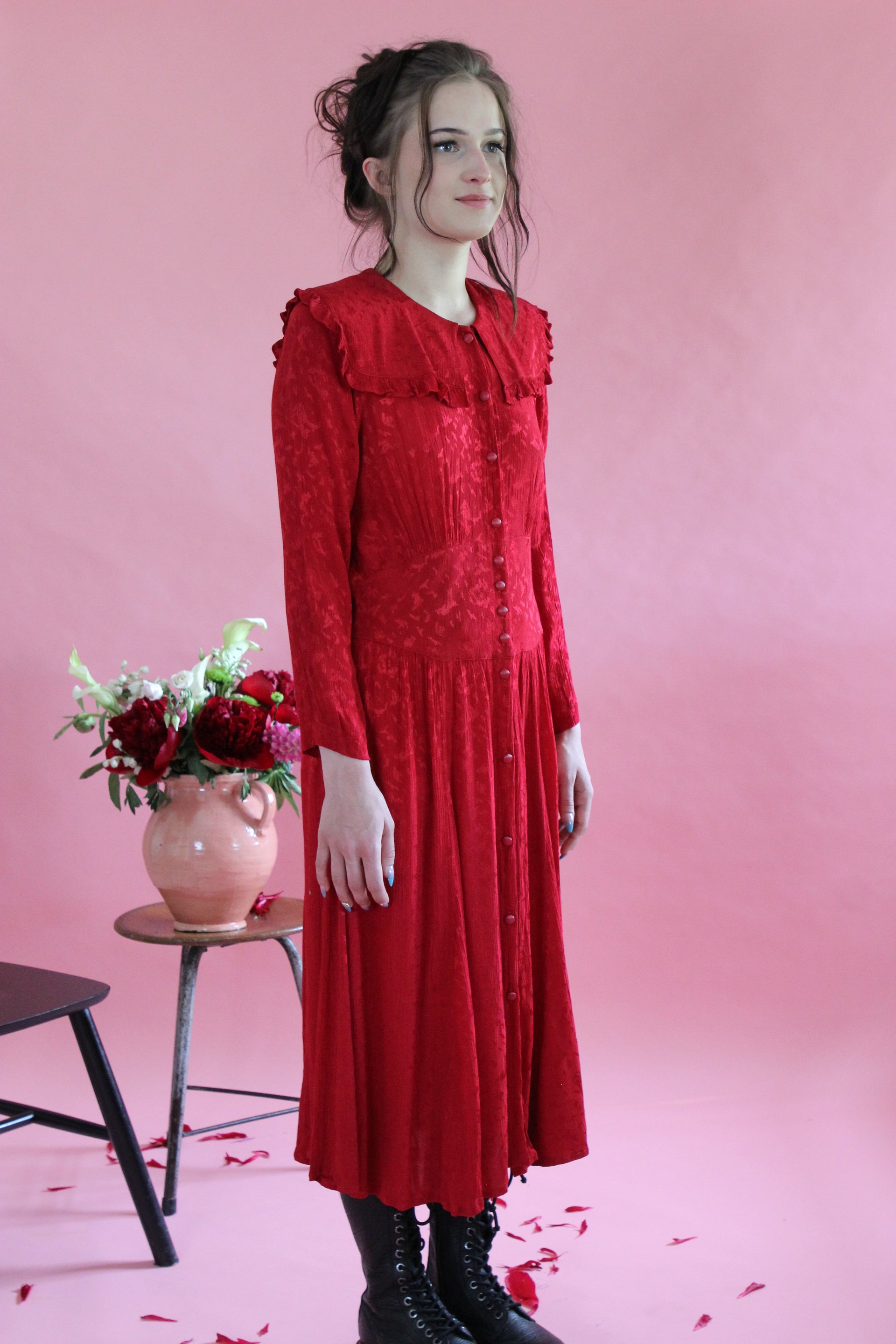 1980s Vintage Long Red Dress // Swedish Design // Size M