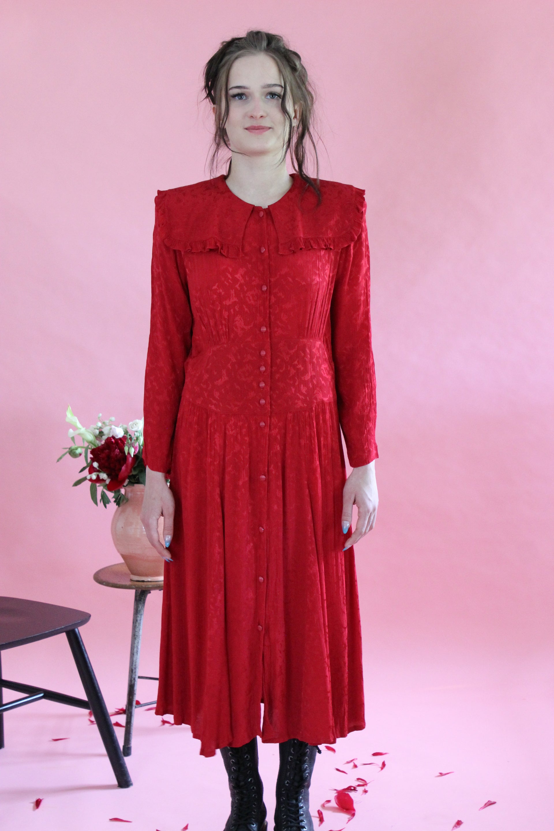 1980s Vintage Long Red Dress // Swedish Design // Size M