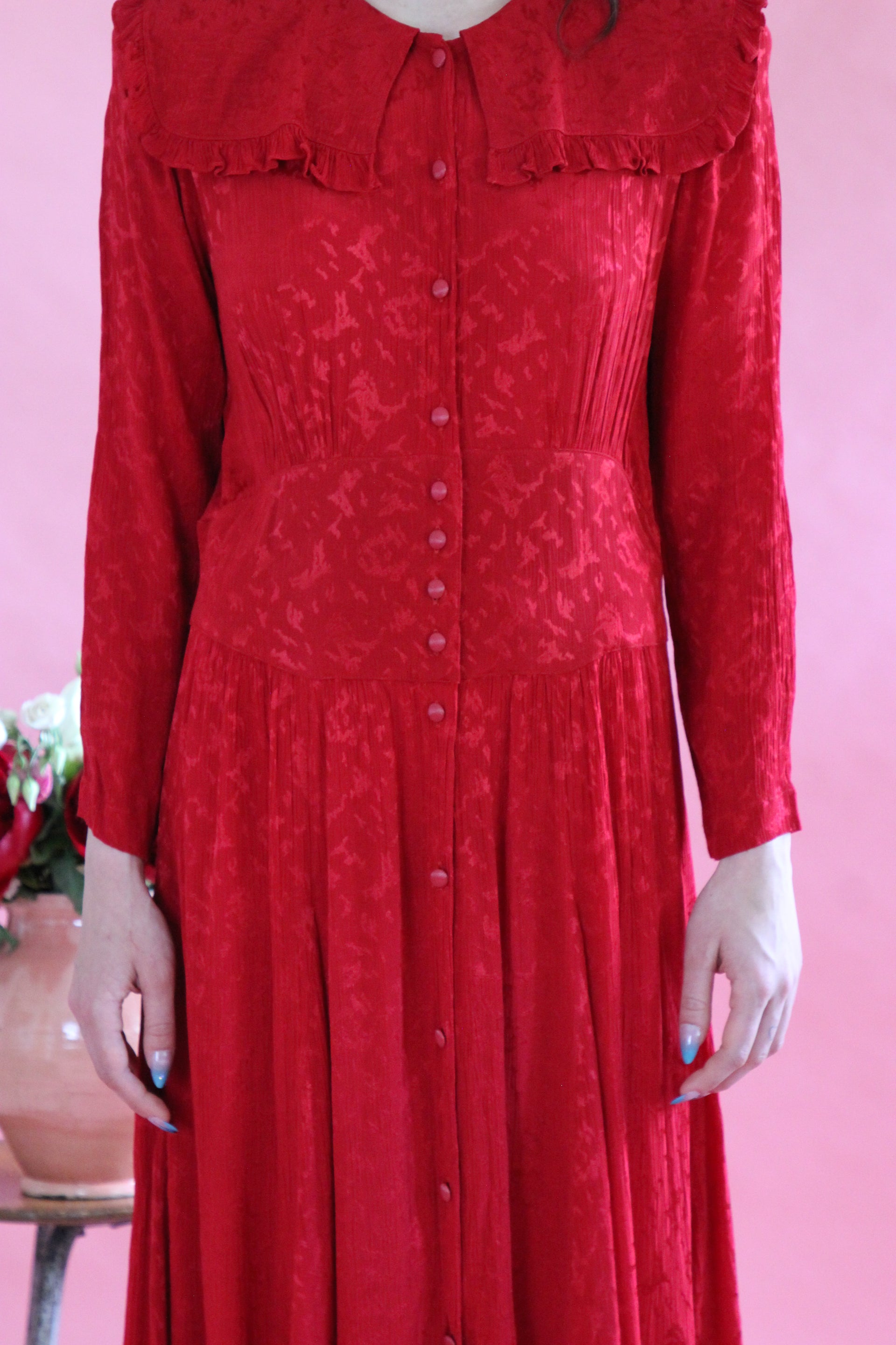 1980s Vintage Long Red Dress // Swedish Design // Size M