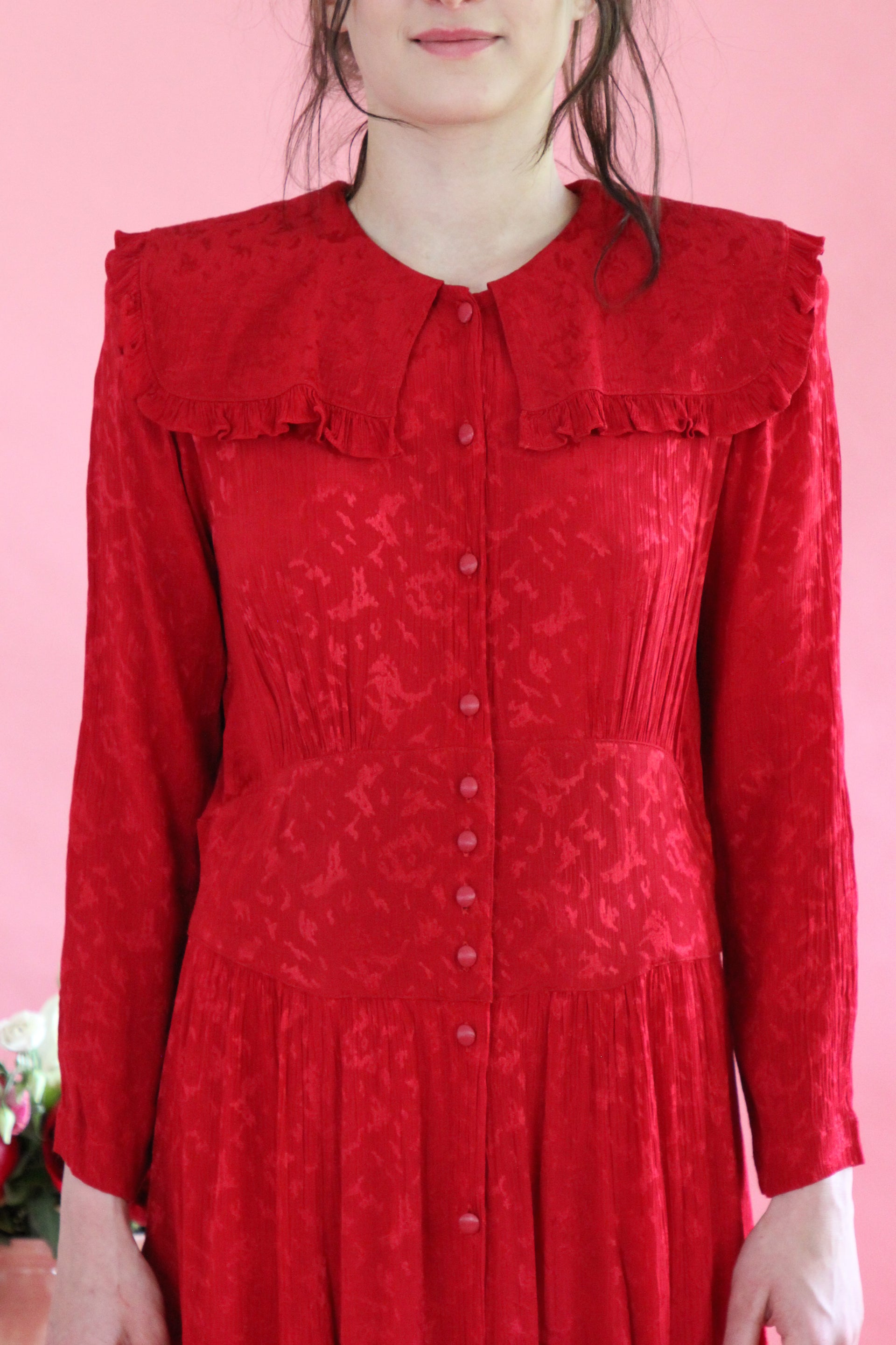 1980s Vintage Long Red Dress // Swedish Design // Size M