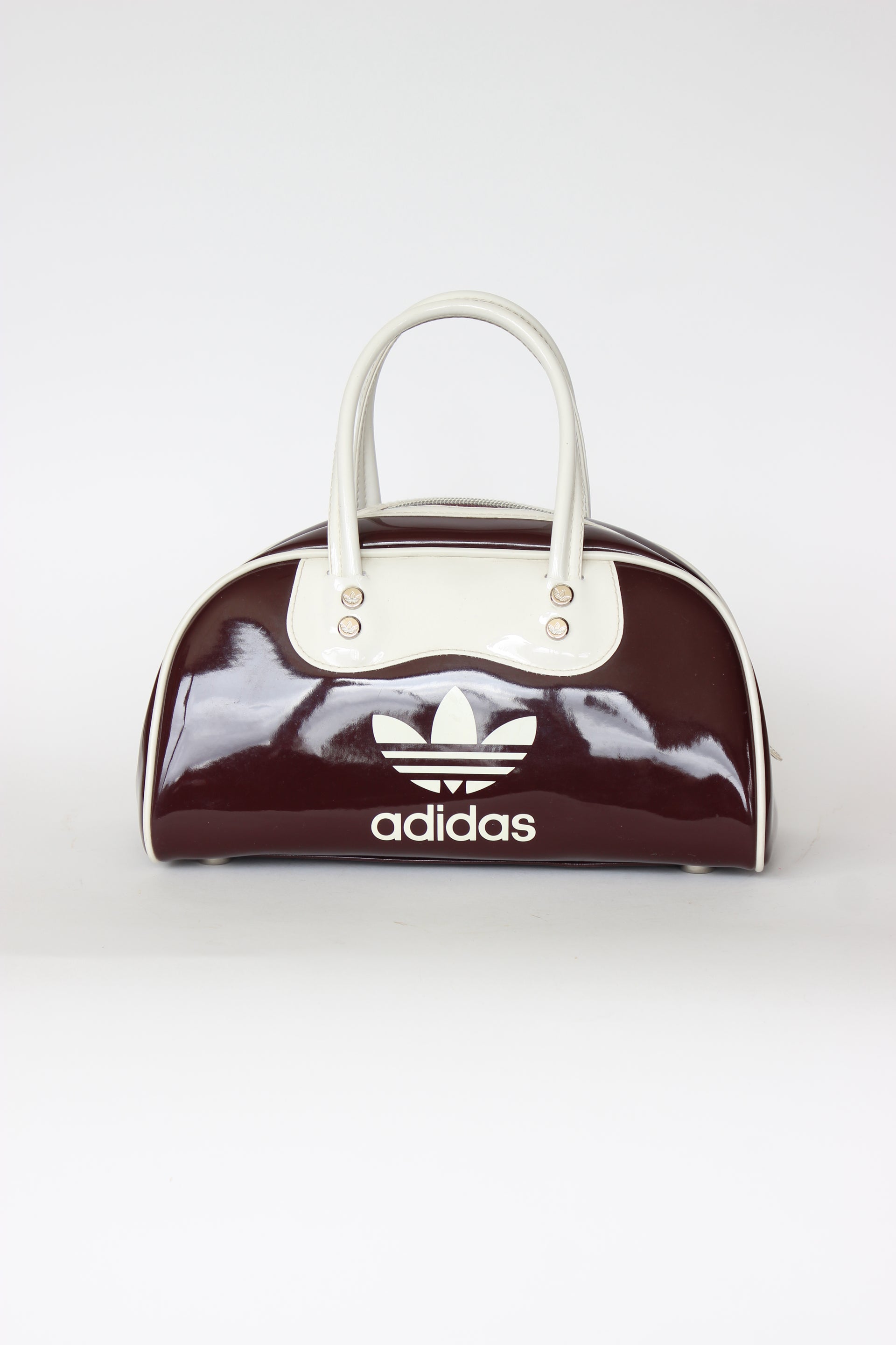 1990s Vintage Burgundy and Ivory Adidas Vinyl Top Handle Bag