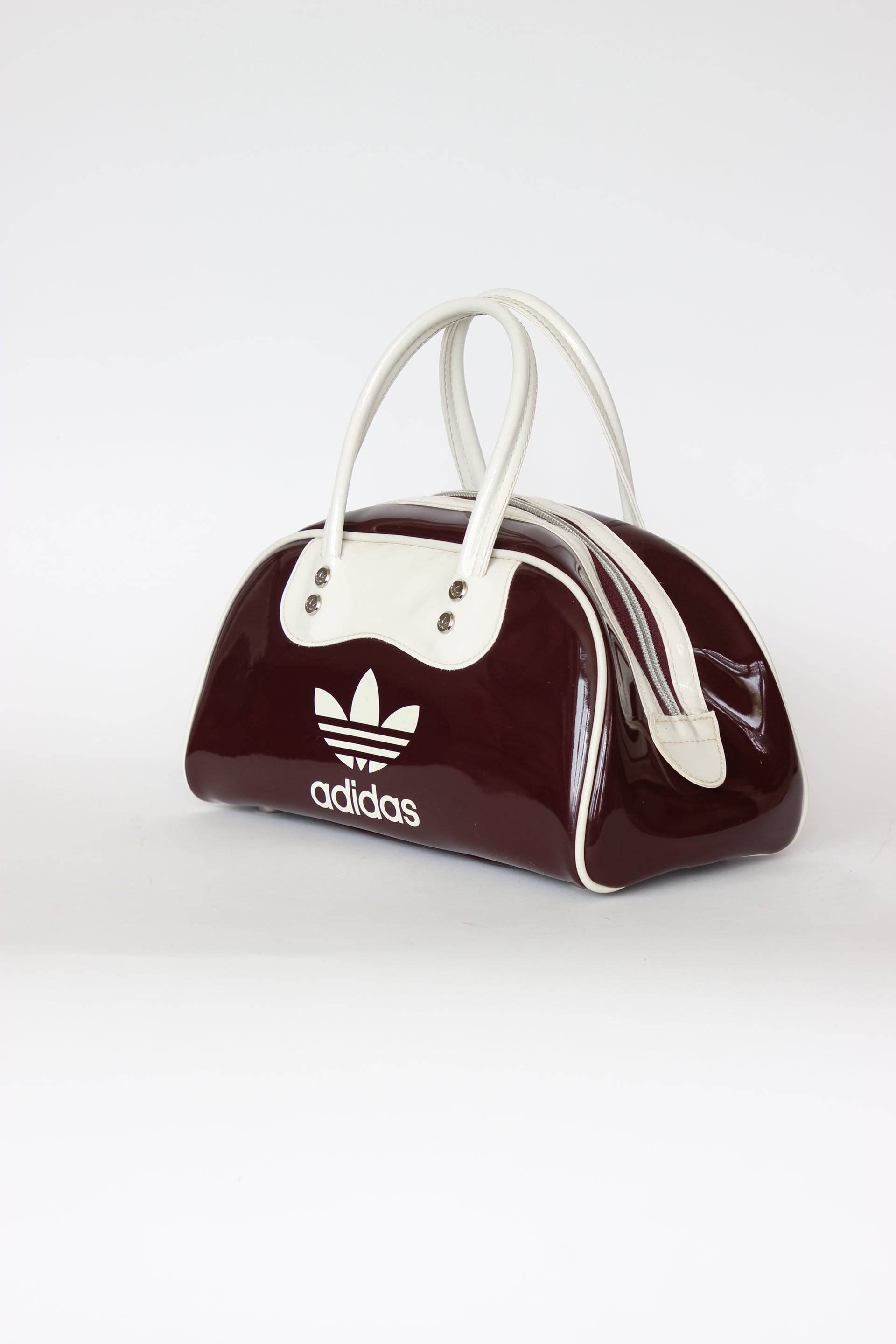 1990s Vintage Burgundy and Ivory Adidas Vinyl Top Handle Bag