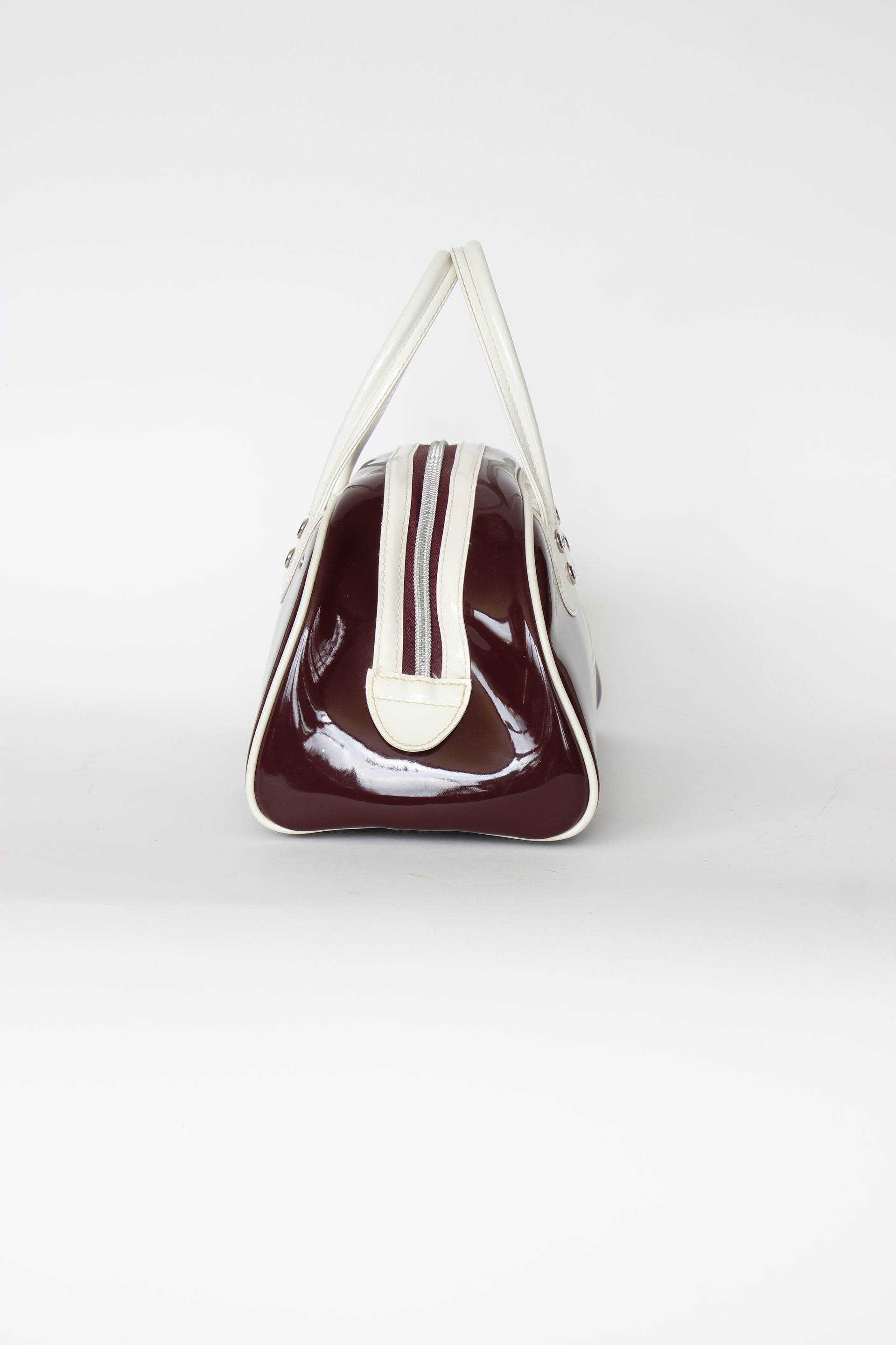 1990s Vintage Burgundy and Ivory Adidas Vinyl Top Handle Bag