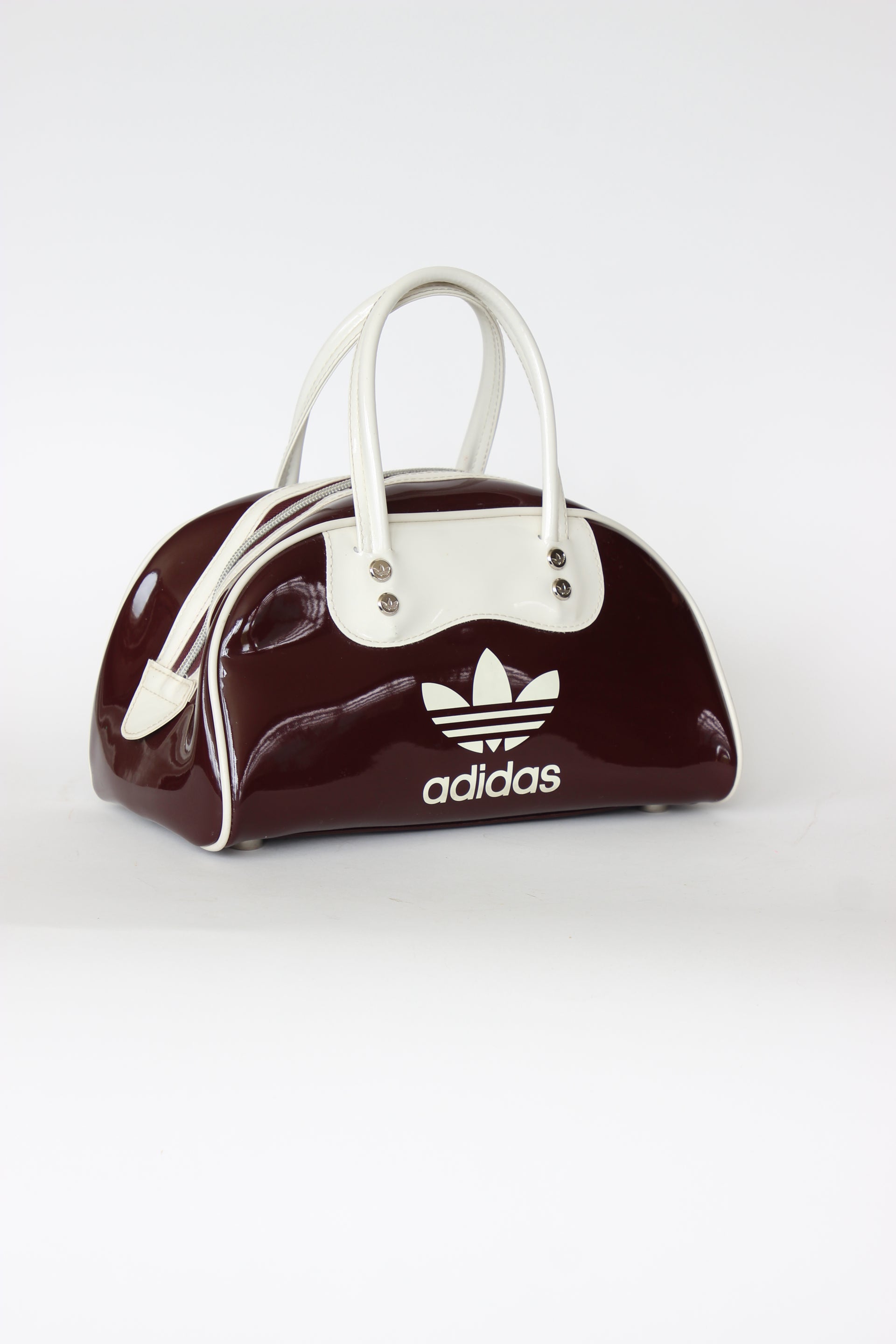 1990s Vintage Burgundy and Ivory Adidas Vinyl Top Handle Bag