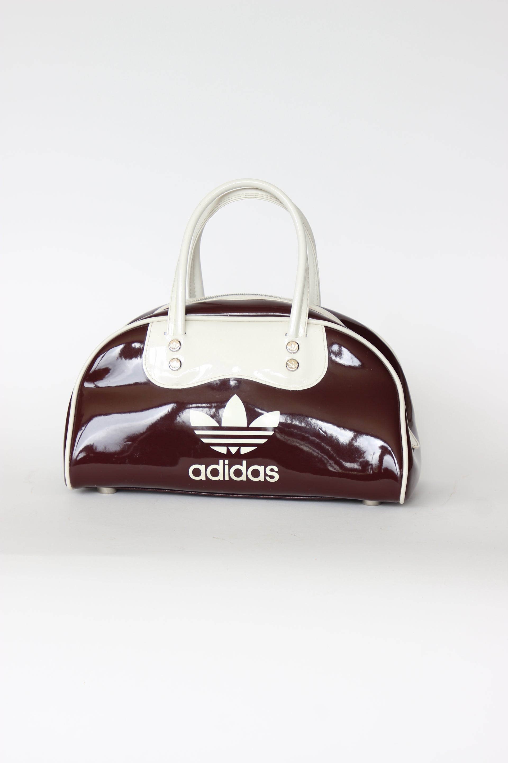 1990s Vintage Burgundy and Ivory Adidas Vinyl Top Handle Bag