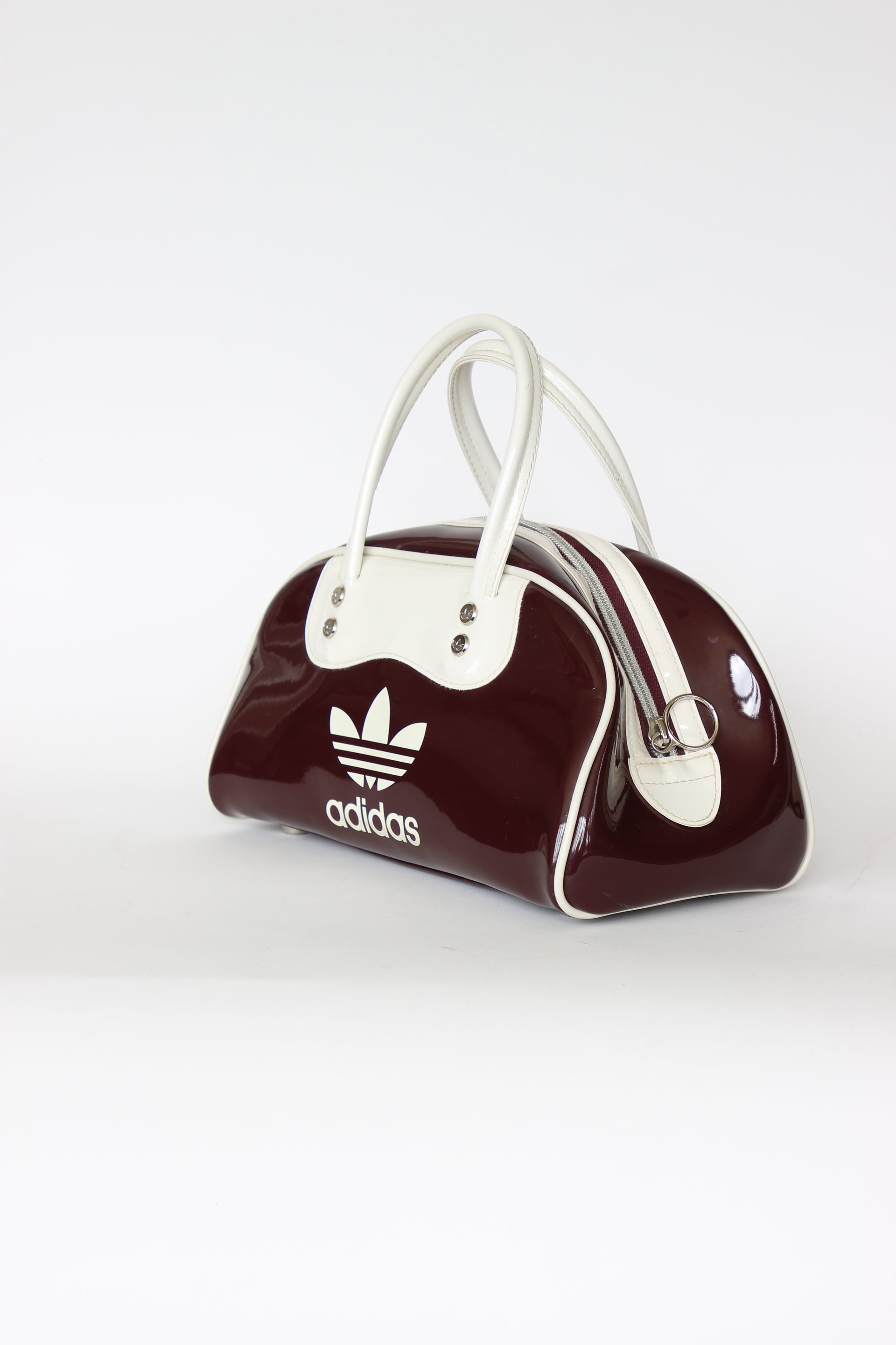 1990s Vintage Burgundy and Ivory Adidas Vinyl Top Handle Bag