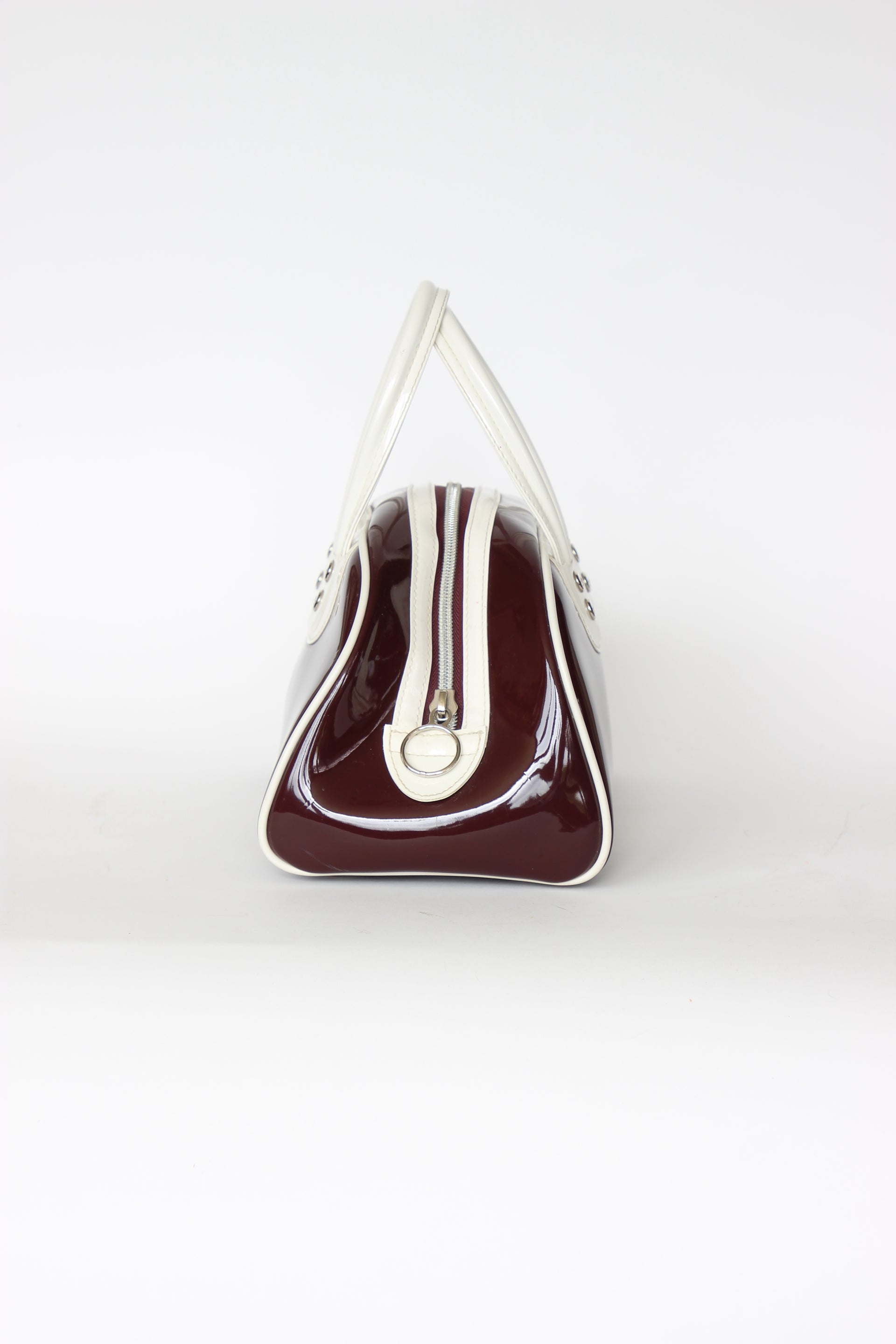1990s Vintage Burgundy and Ivory Adidas Vinyl Top Handle Bag