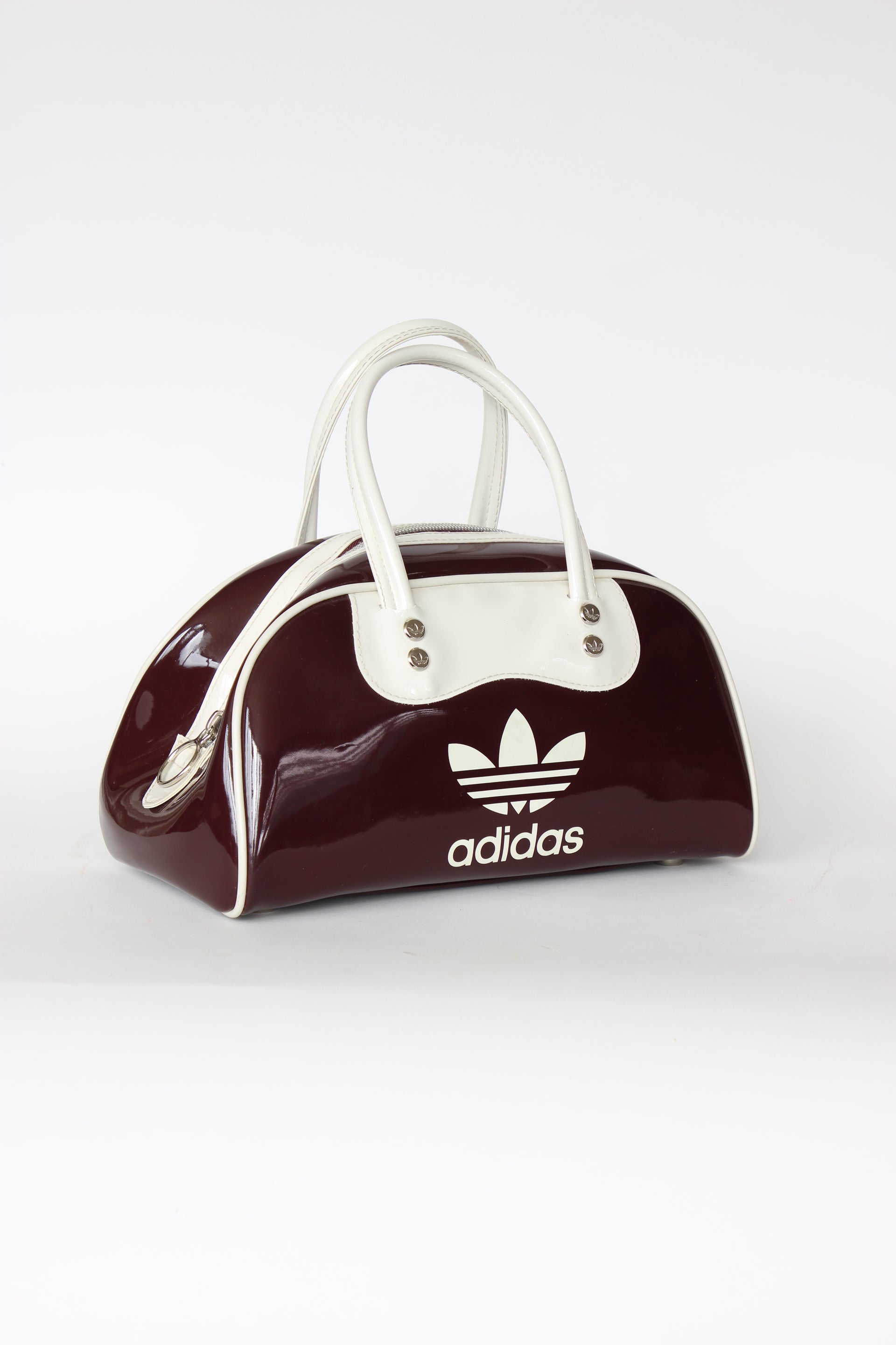 1990s Vintage Burgundy and Ivory Adidas Vinyl Top Handle Bag