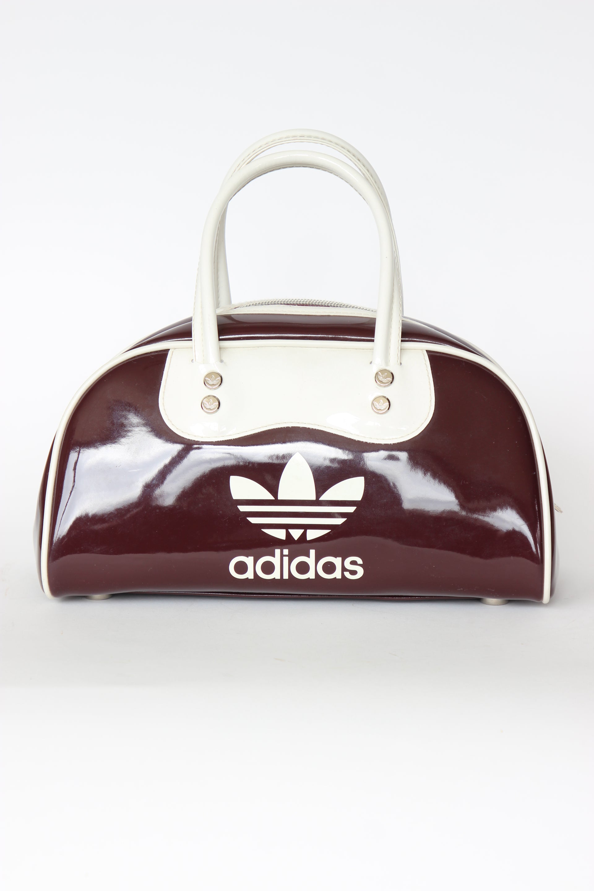 1990s Vintage Burgundy and Ivory Adidas Vinyl Top Handle Bag