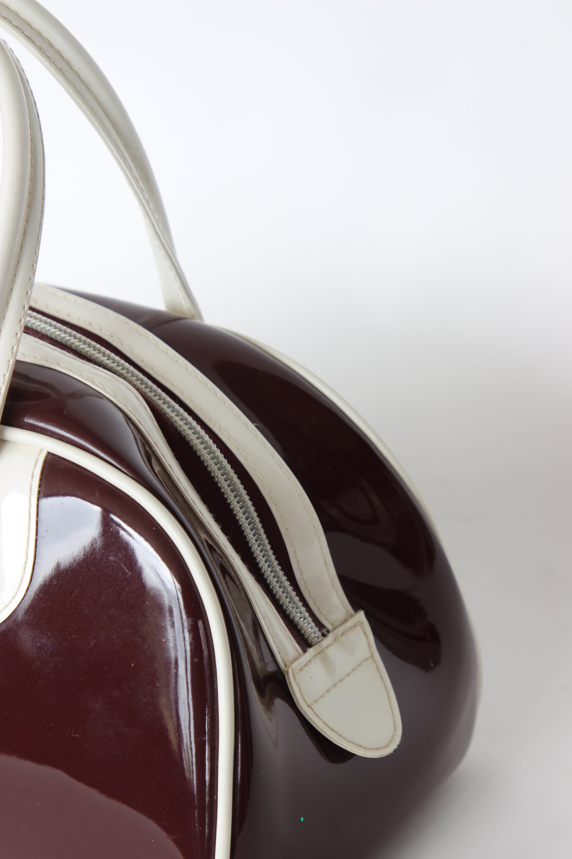1990s Vintage Burgundy and Ivory Adidas Vinyl Top Handle Bag